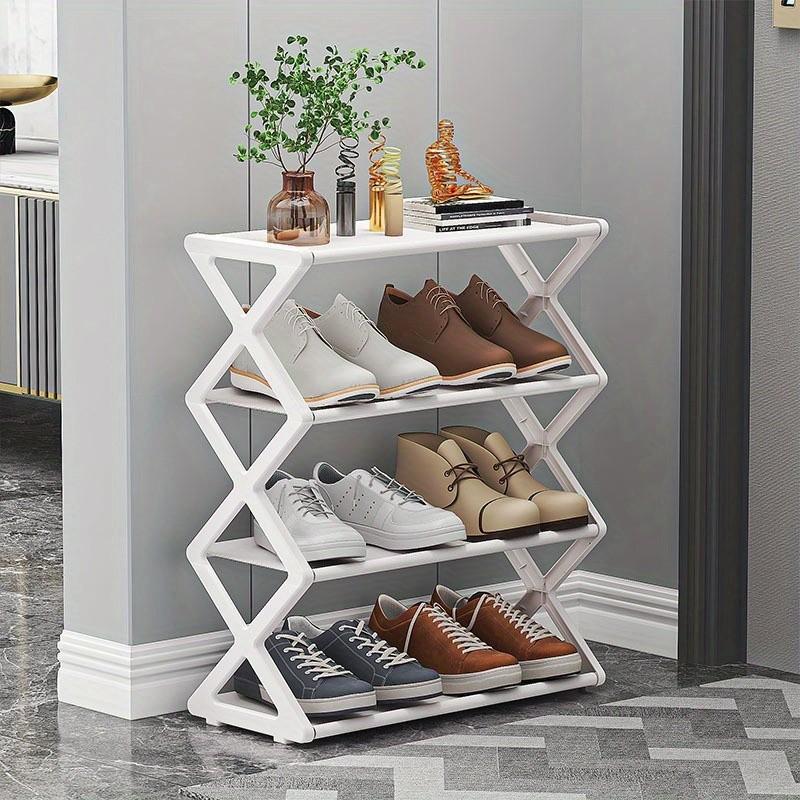 4 Layer Foldable Shoe Rack, Space Saving Storage Solution, X Frame Vintage Style, No Assembly Needed, for Porch, Closet, Kitchen