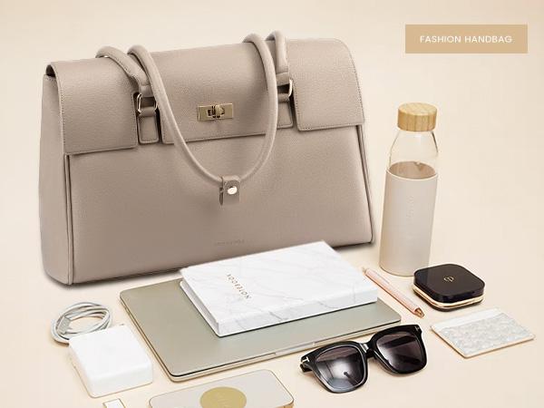 LOVEVOOK Retro Laptop Bag, Clamshell + Rotating button Design, PU Leather Women's Work Handbag Crossbody Bag, Waterproof Business Office Professional Handbag Shoulder Bag, Suitable for Most 15.6-inch Computers,TikTokShopSpringStatements