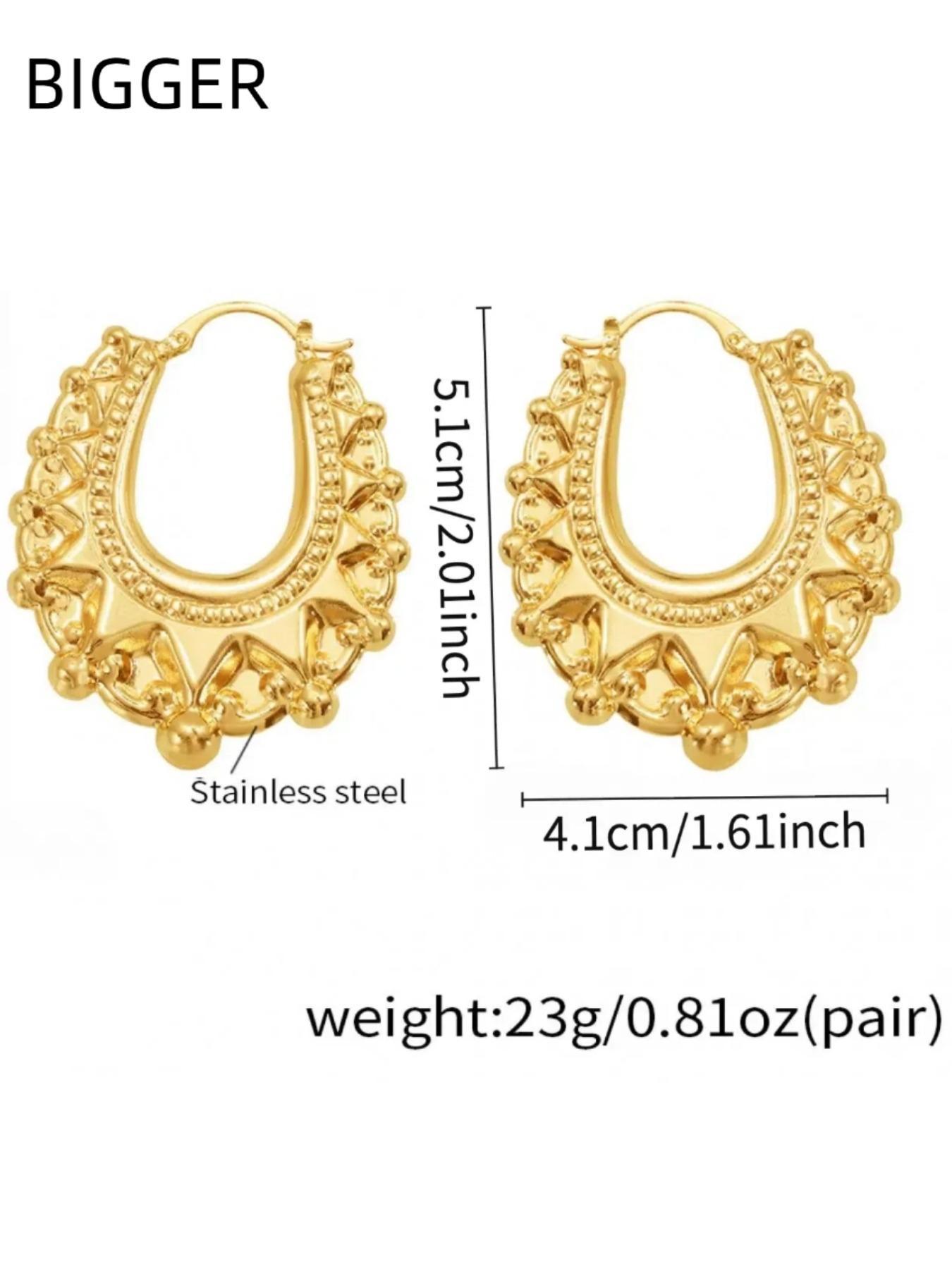 Women's 50mm Vintage Carved Creole Bohemian Earrings, Elegant Large Oval Design, Perfect Gift for Mom Wife Girlfriend, Fashion Jewelry Accessories