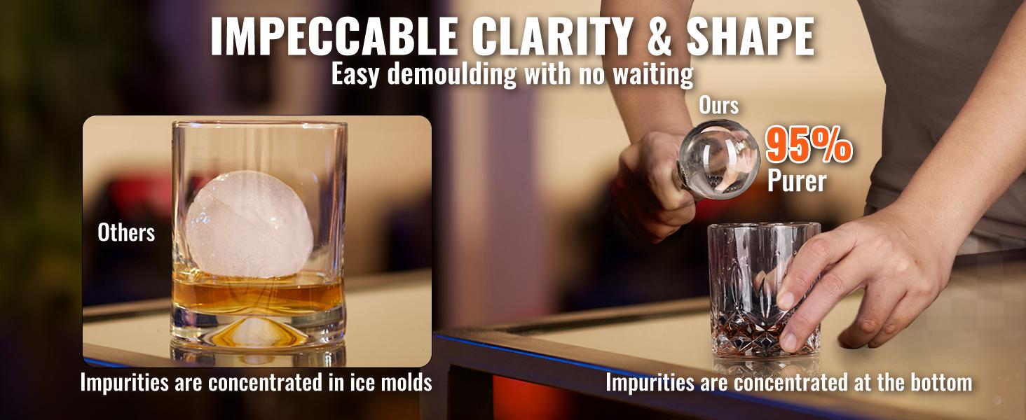 VEVOR Ice Ball Maker, Crystal Clear Ice Ball Maker 2.36inch Ice Sphere with Storage Bag and Ice Clamp, Round Clear Ice Cube 4-Cavity Ice Press Maker Whiskey Scotch Cocktail Brandy Bourbon