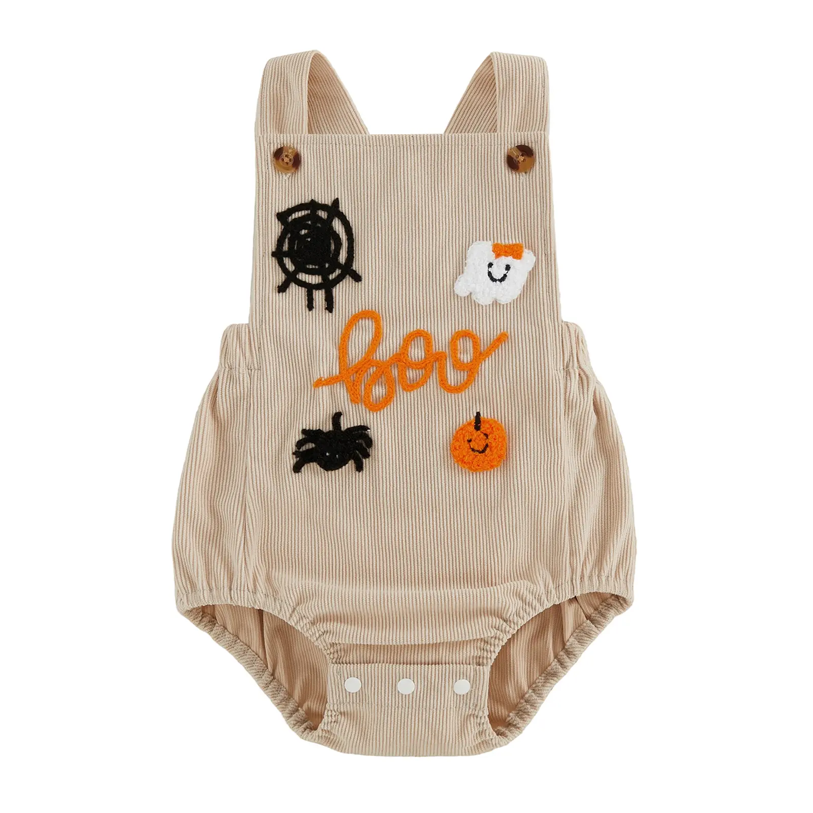 Baby Boy Girl Halloween Boo Ghost Spider Pumpkin Suspender Corduroy Bubble Romper Overalls Onesie Bodysuit Newborn Coming Home Outfit