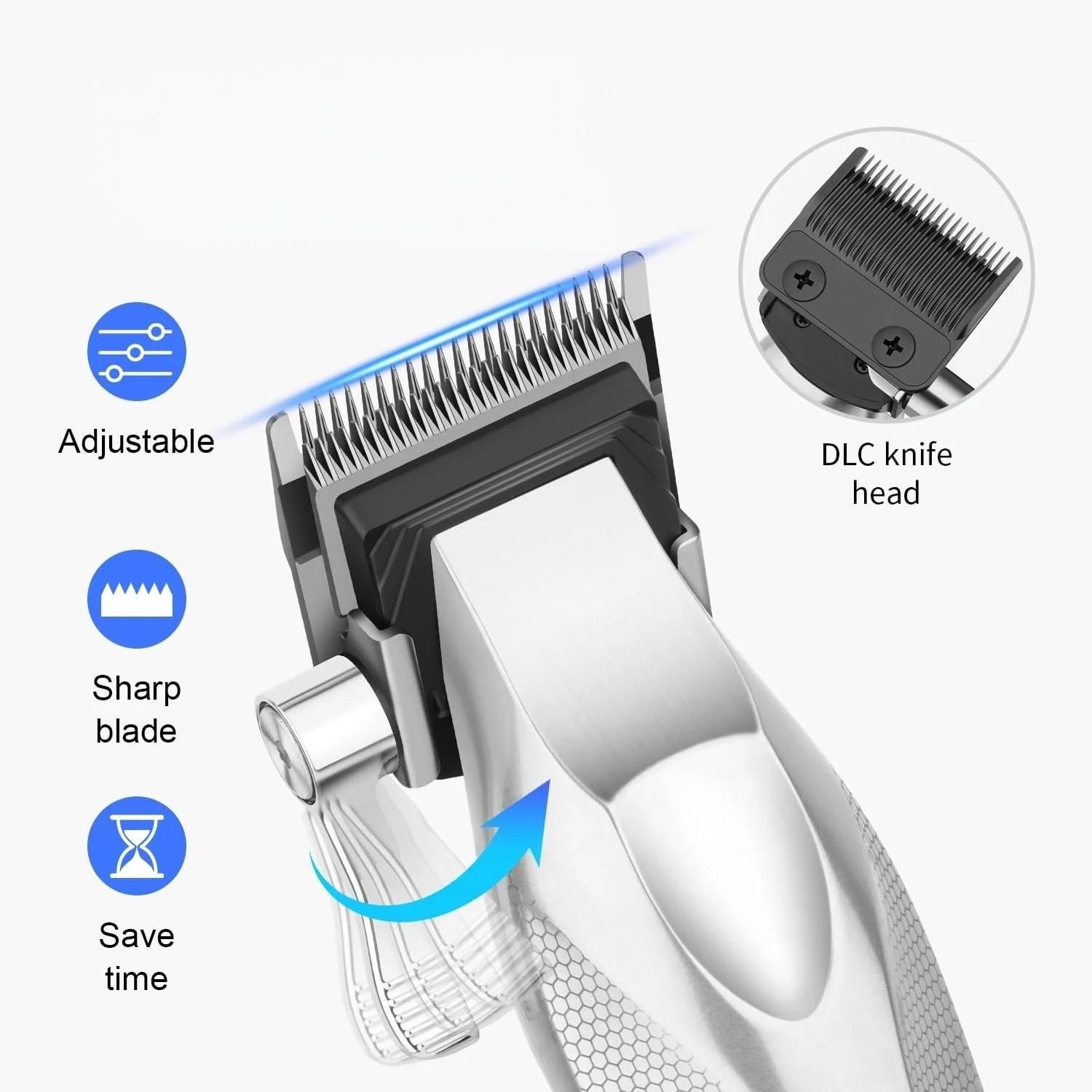 Km New Metal Silver Color Electric Hair Trimmer Set, Km-1798 Main Push + Km-3023-702 Carving Hair Trimmer, Wireless Fast Charging