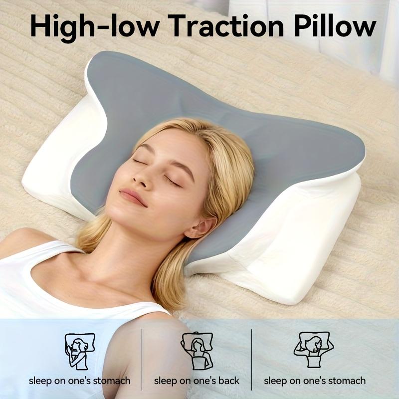 WKEFF Ergonomic butterfly-shaped memory foam pillow with slow rebound support. Perfect for back, side and supine sleepers. Hotel-quality bedding pillow with comfortable and soft fabric cover, machine washable pillowcase