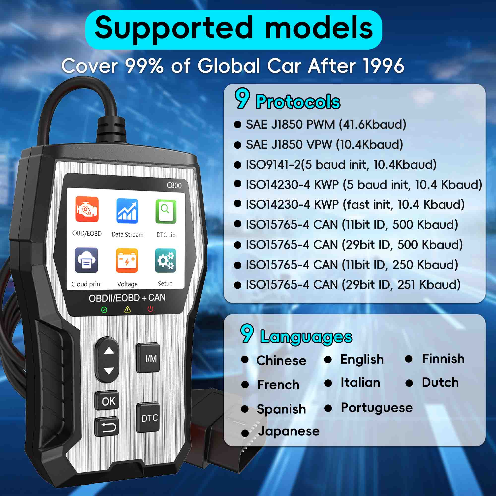 Professional OBD2 Scanner Diagnostic Tool, Check Engine Code Reader with Reset, Engine Fault Scanner, Diagnostic Scan Tool, OBDll/EOBD Car Diagnostic Tool