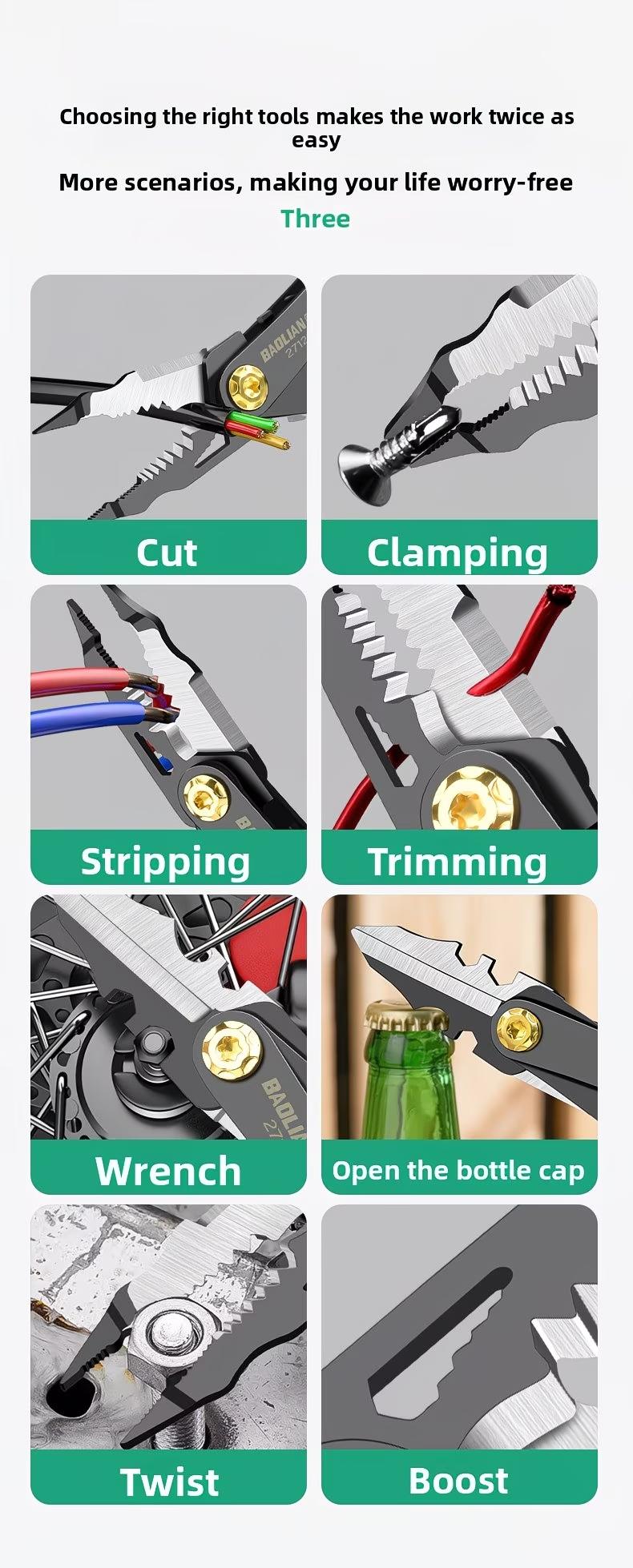 Dual-Head Multi-Function Scissors, High Hardness Deformable Flip Two-In-One Wire Stripping Tool, Quick Powerful Cutting Instrument