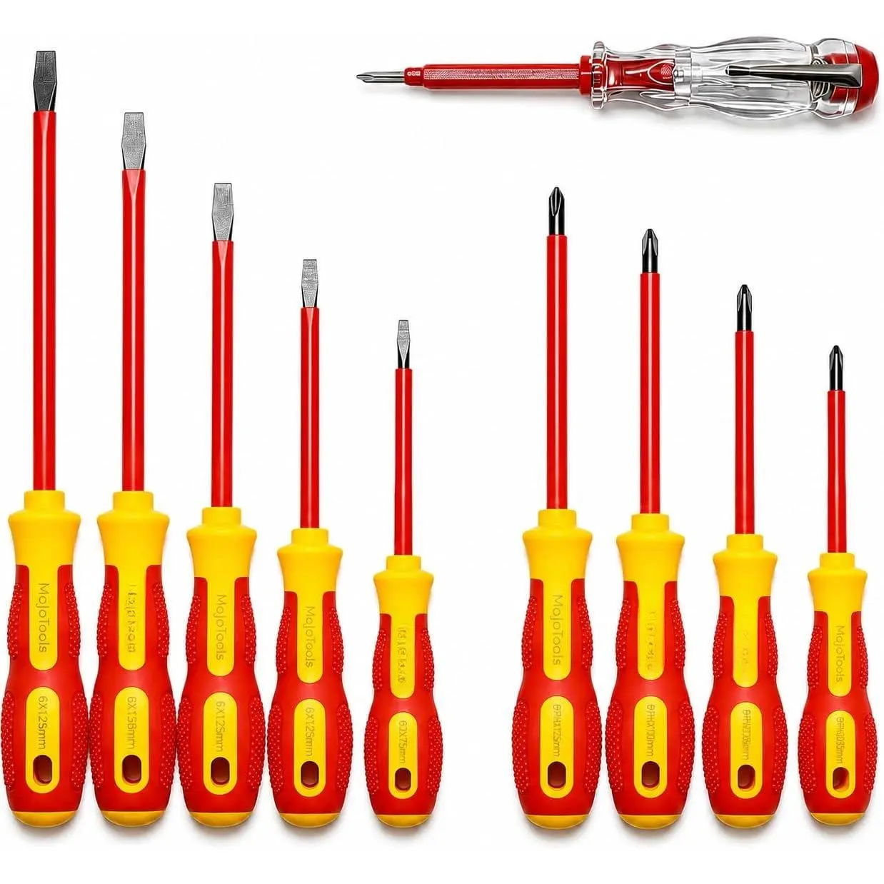 10-Piece Cr-V (Chrome Vanadium) Steel Electrician Screwdriver Set with 1000V Insulation, Slim Grip, Slim Shaft, Tester Kit, and Interchangeable Tips