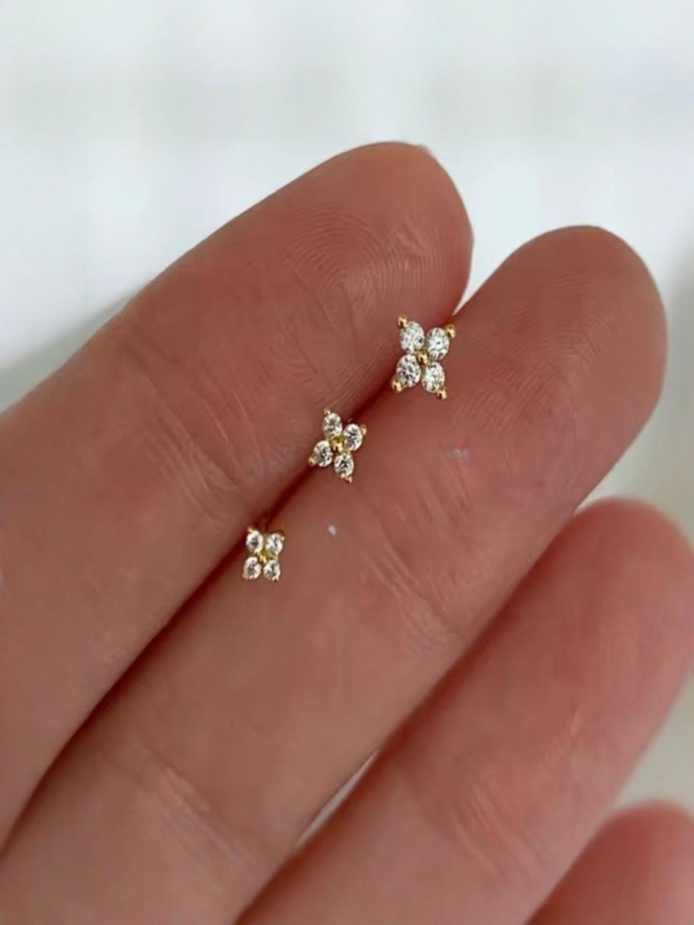 3mm-5mm Rhinestone Floral Earrings, Multi-Piercing Studs, Fashion Jewelry for Women and Girls, Perfect Birthday Gift