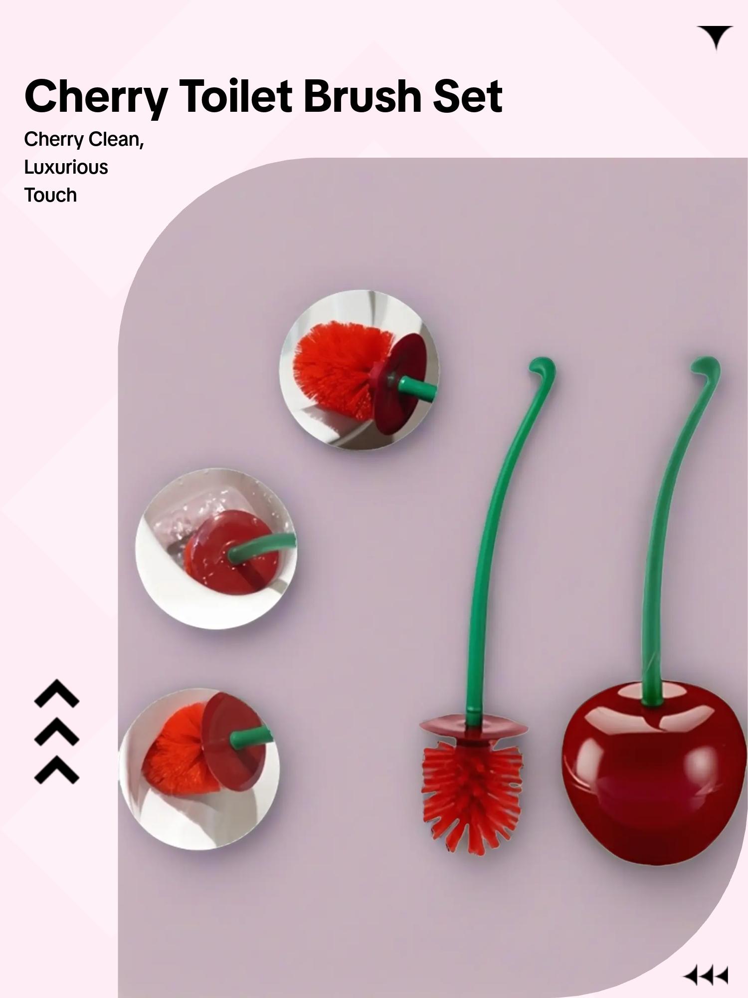 Creative Cherry Shaped Toilet Brush Set with Holder, 2-in-1 Cleaning Tool & Modern Luxury Decorative Ornament for Bathroom, Washroom, Vanity
