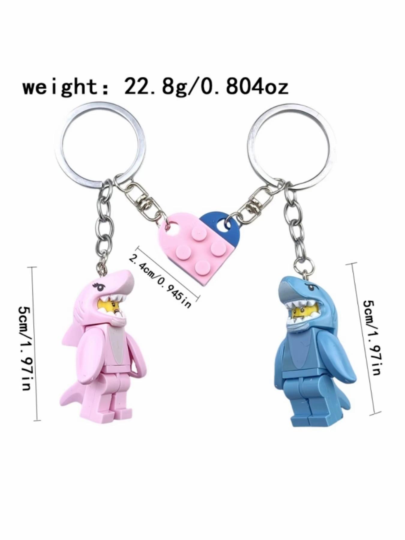 Puzzle Shark Couple Keychain, Blue Heart Half-Puzzle Keychain, Cute Love Accessory, Friendship Keychain Gift, Casual Style, Couple Key Ring