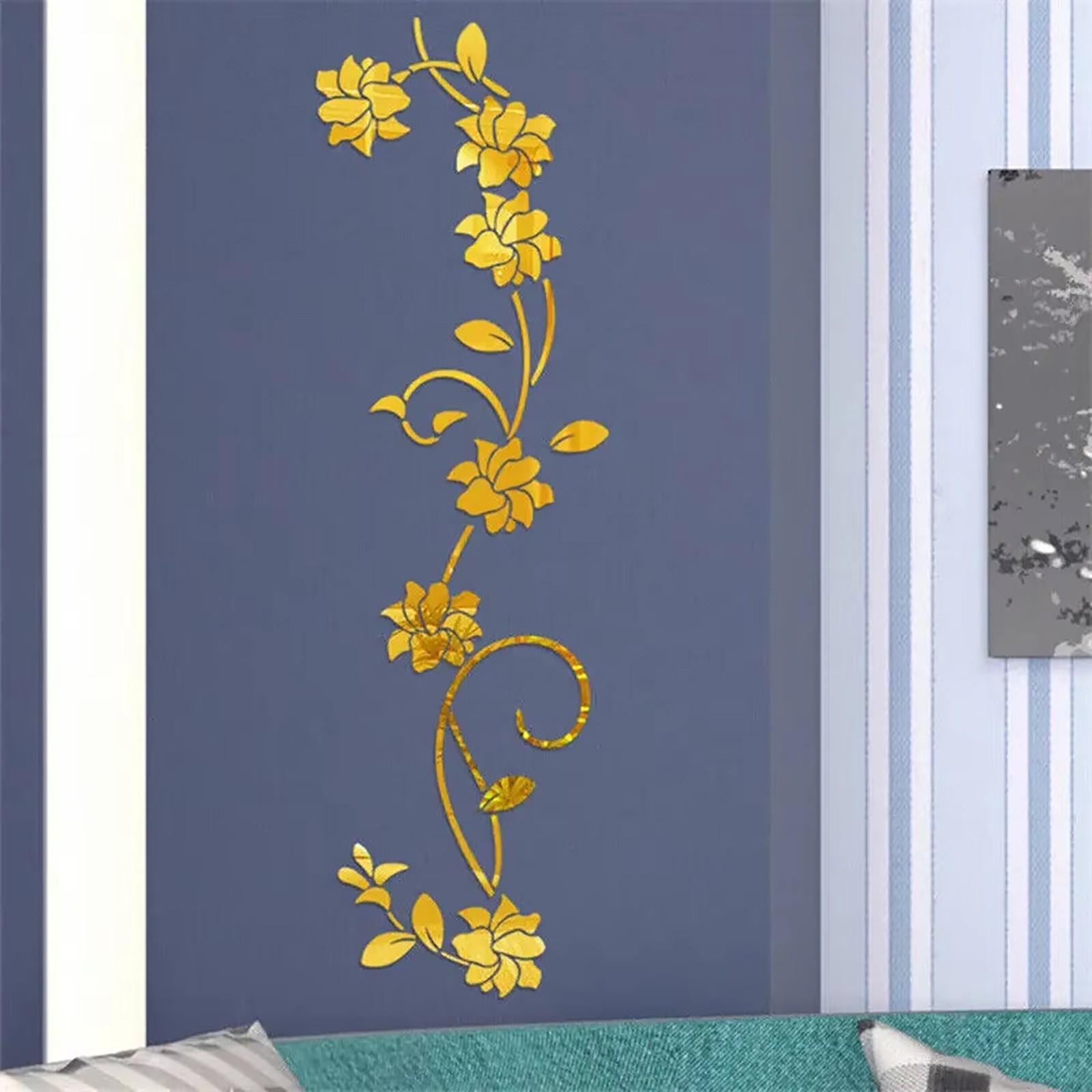 Acrylic Mirror Surface DIY Floral Vine Wall Sticker, 3D Rose Self-Adhesive Removable Decor for Living Room Bedroom