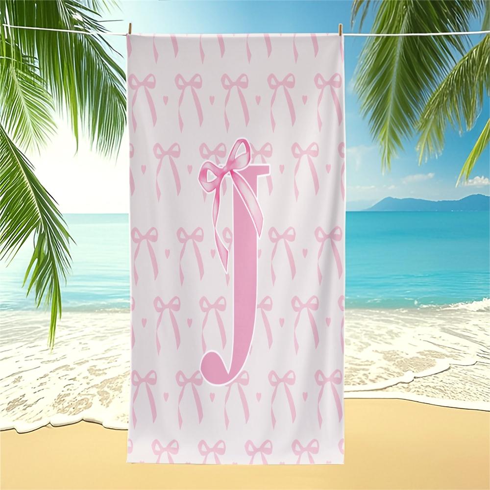 Pink Romantic Ballet Bow Alphabet Sand-Free Beach Towel, for Beach, SPA, Hot Spring, Picnic, Camping, Fitness & Yoga, Water Absorbent, Quick-Dry & Portable, Ideal Housewarming Birthday Christmas Gift