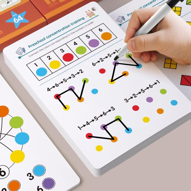 Erasable Pen Connect-the-Dots Training Cards, Erasable Pen   Eraser, Brain Training, Easter Gift for Boys and Girls, Pattern/Number/Coloronnect-the-Dots, Exercises Children's Judgment and Thinking Skills