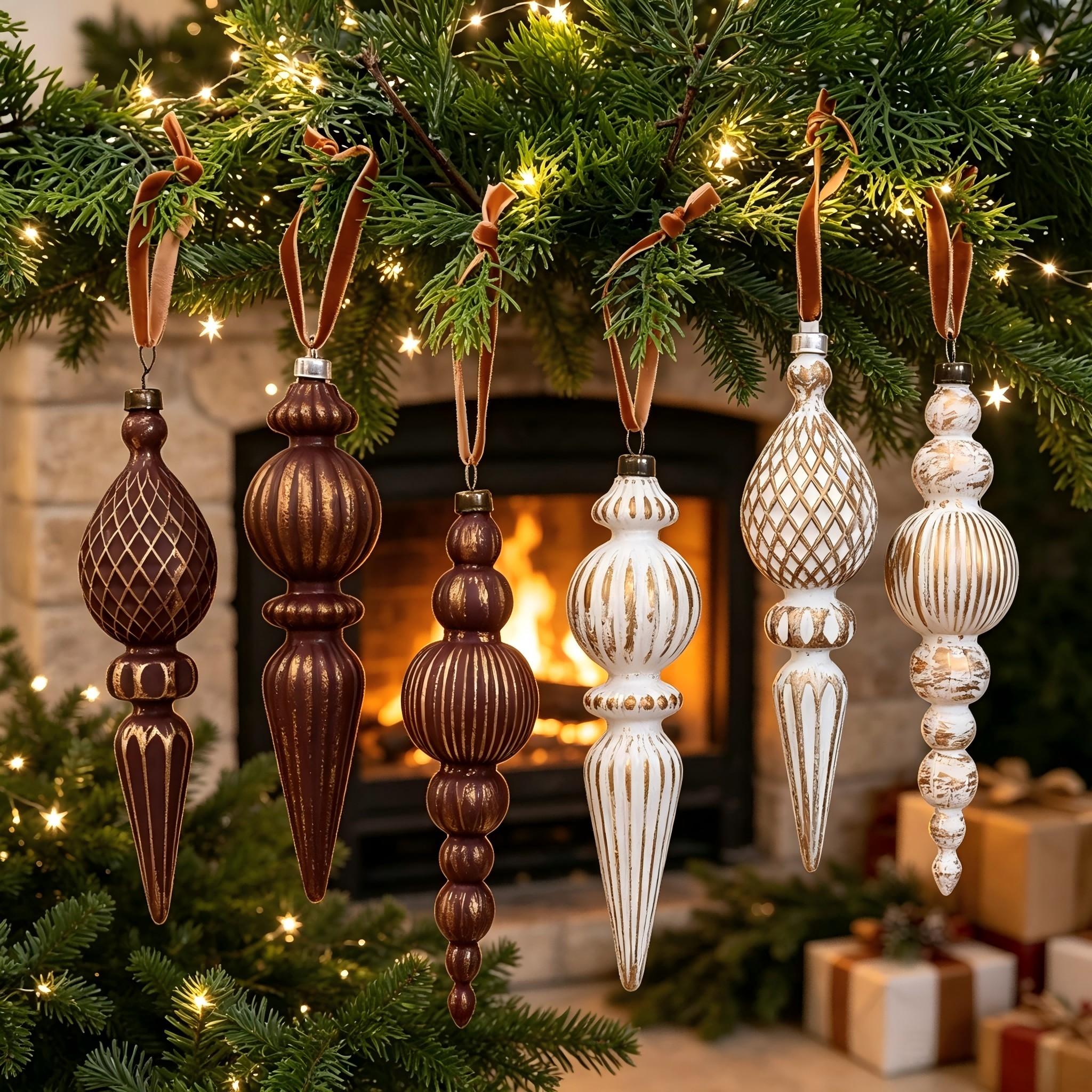 Vintage Conical Christmas Ball Ornament, Decorative Ornaments, Plastic Electroplated Holiday Decor, Durable with Hanging Rope, 9pcs for Tree, Wreath, Fireplace, Party