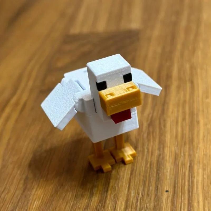 3D Printed Minecraft Feather Chicken Keychain Toy, Rotatable Desk Ornament, Collectible Gaming Accessory, Perfect Gift for Gamers