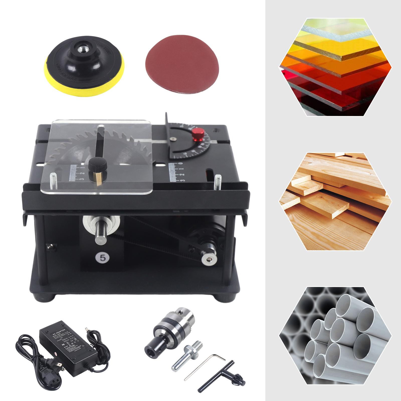 200W Pure Copper Motor Mini Table Saw 7 Speed Adjustable 1000-3000RPM for Wood Jade Acrylic Cutting Grinding Polishing with Power Adapter 10mm Chuck 33mm Depth US Standard Plug DIY Tool Kit