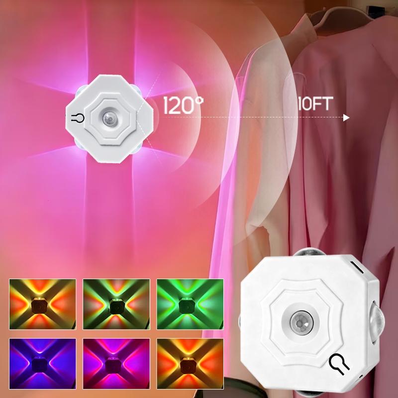 1Pc 4-Head Cat Eye LED Wall Light, Motion Sensor & Touch Control, RGB Color Adjustable USB Rechargeable Night Light, Wall-Mounted for Living Room Bedroom Closet, Suitable for Christmas, Valentine's Day and Halloween atmosphere decoration