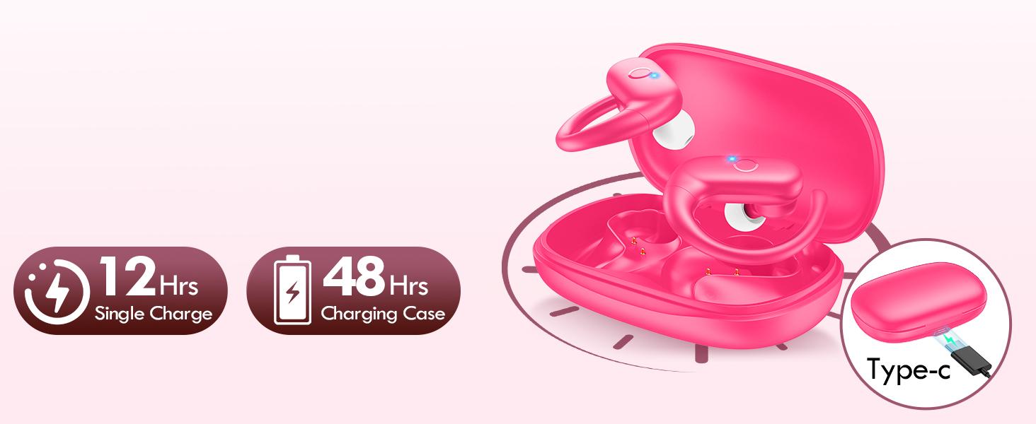 Pink Wireless Bluetooth 5.3 Earbuds with Earhooks - Hifi Audio, Deep Bass, 60 Hours Playtime, Multi-Device Compatibility, Water Resistant, Redesigned Comfort Fit for Running, Workout Pink Wireless Bluetooth 5.3 Earbuds with Earhooks - Hifi Audio, Deep Bass, 60 Hours Playtime, Multi-Device Compatibility, Water Resistant, Redesigned Comfort Fit for Running, Workout