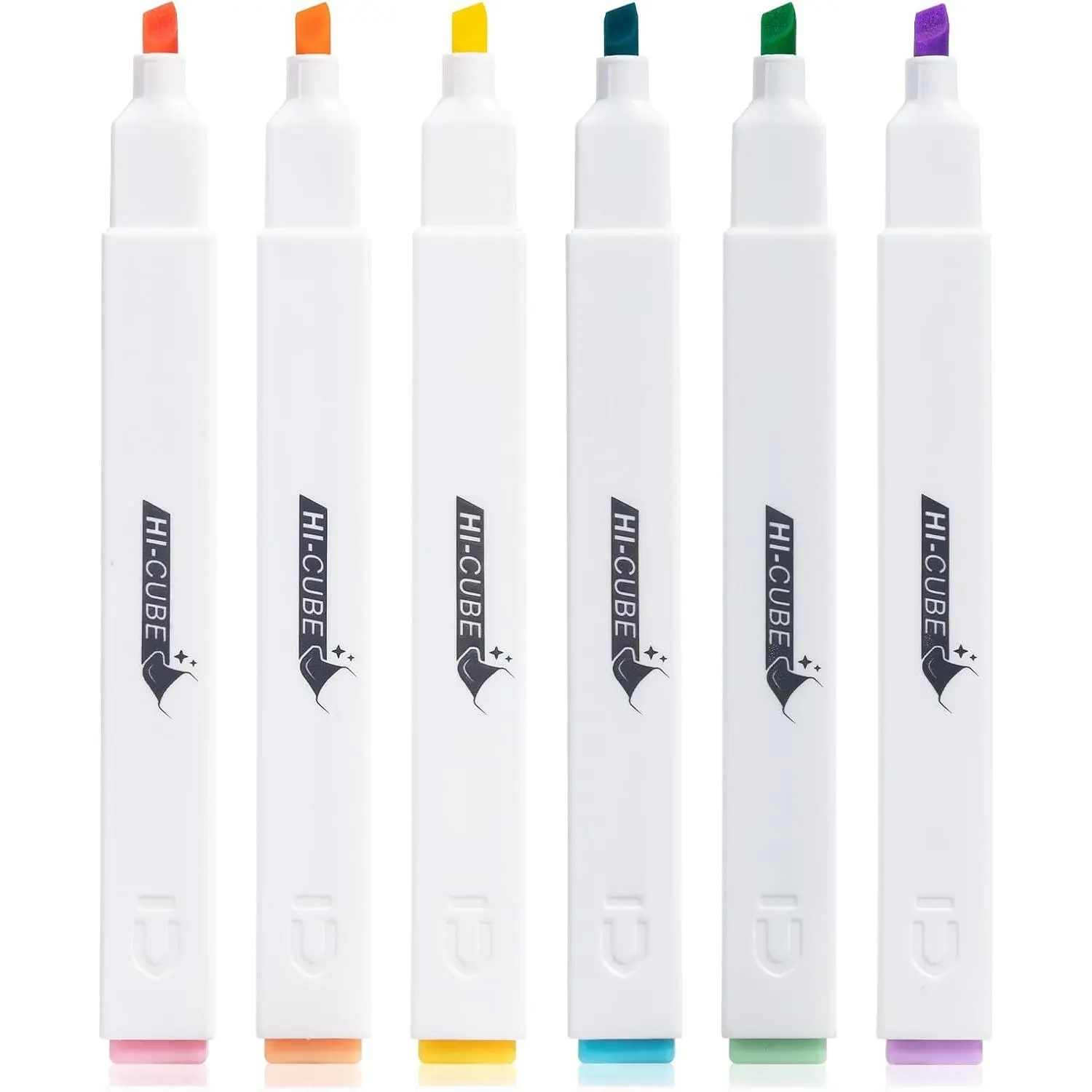 HI-CUBE Pastel Highlighters, 6-Pack Office Stationery with Soft-Nib Chisel Tip, Rectangular Barrels, Anti-Roll Grip, Clean Lines & No-Bleed for Planner Pages & School Use, Six-Pack