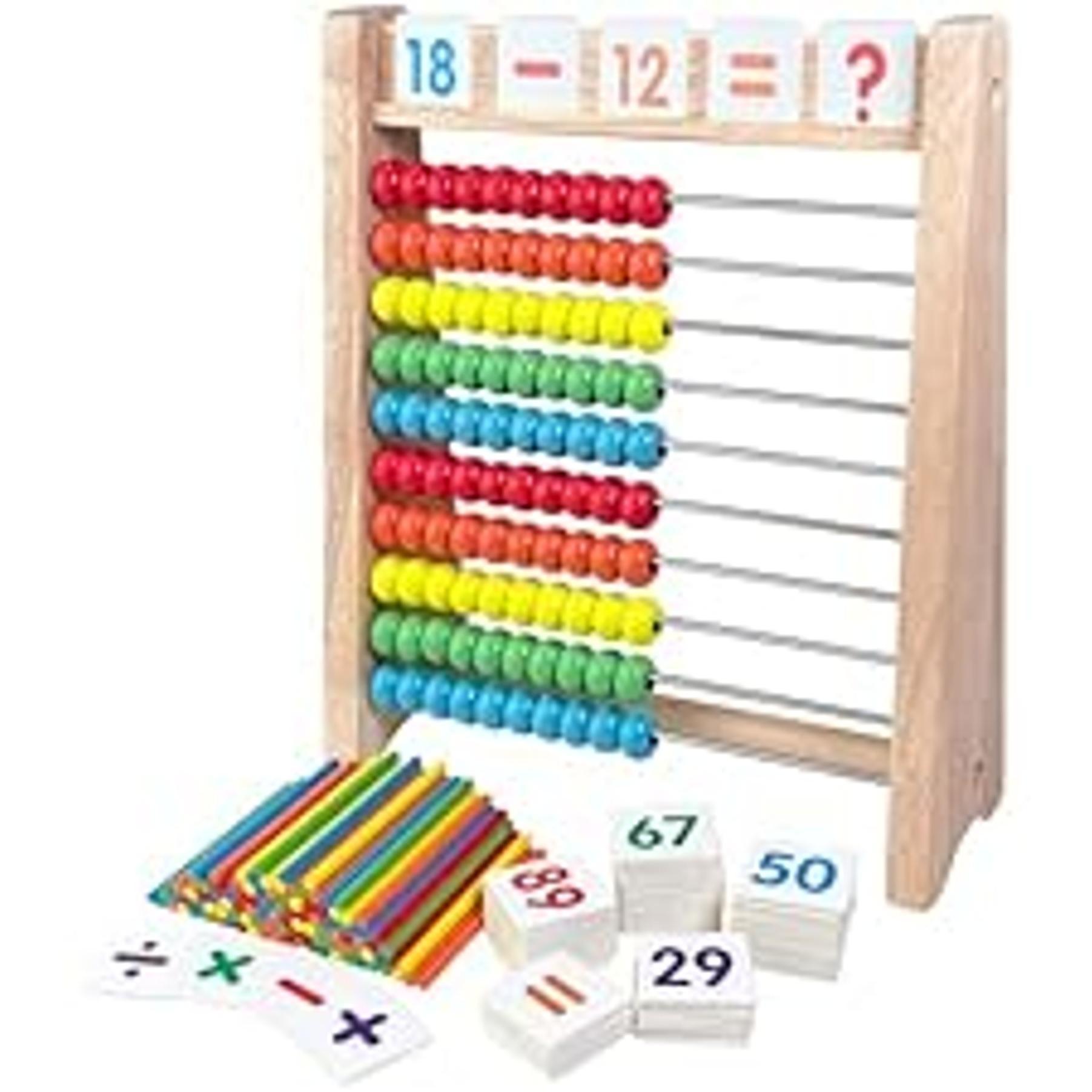 Wooden Abacus for Kids Math - 50 Beads Counting Toy, Multi-Color Counters for Kids 3-5, Counting Toys for Preschool Learning & Development, Develops Coordination, Motor Skillsfidget toys