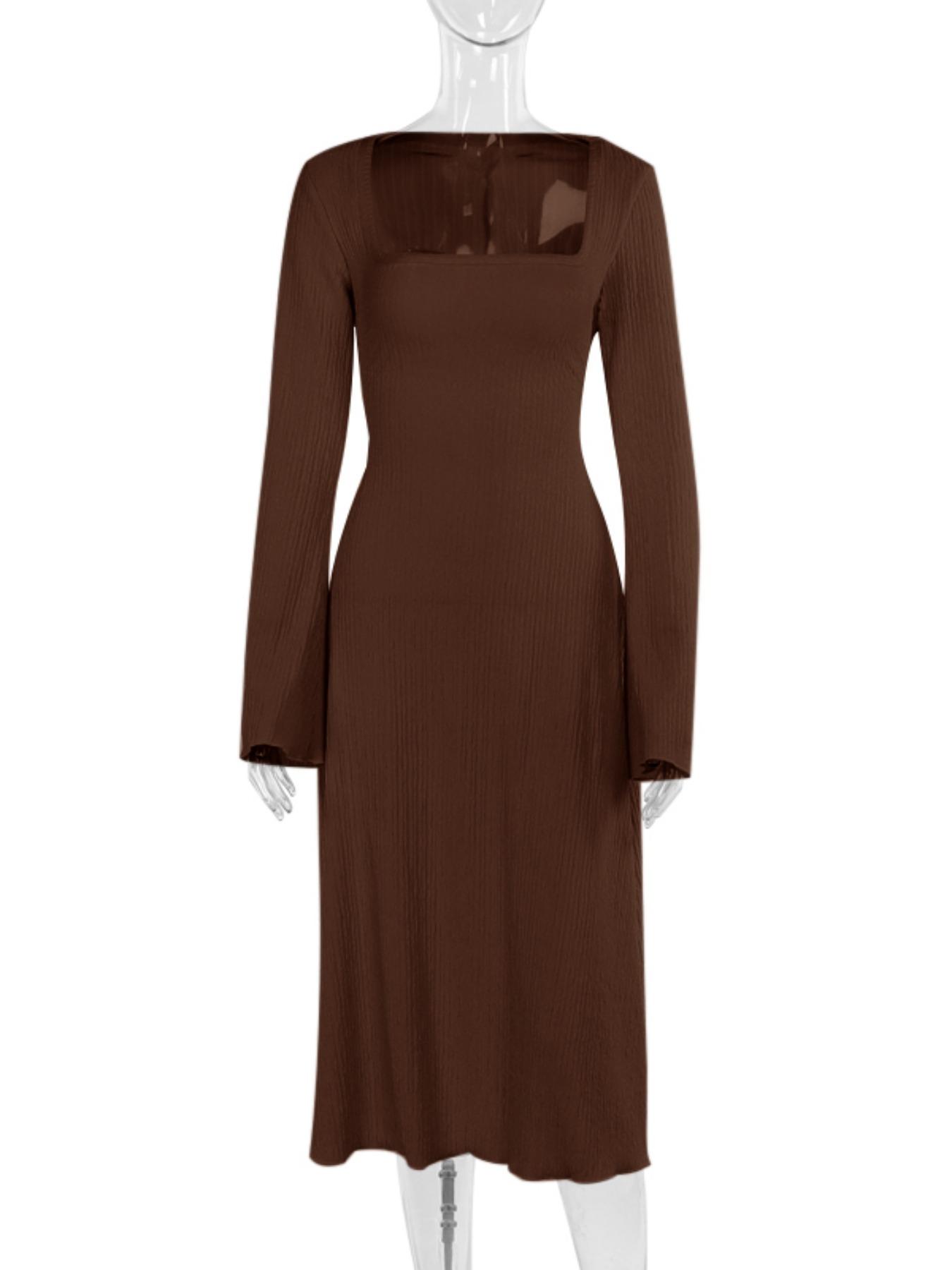 Women's Plain Lace Up Tie Back Flounce Sleeve Dress, 1 Count Elegant Square Neck Long Sleeve A Line Dress for Formal Party Holiday Wedding Guest, Ladies Spring&Fall Clothes