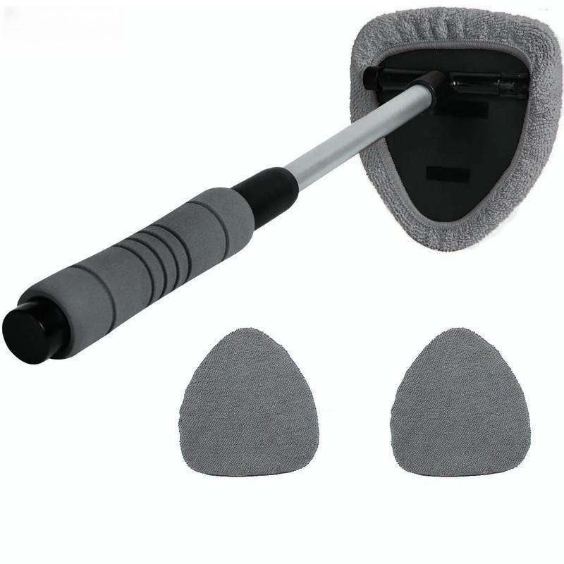 Windshield Cleaner Tool, Microfiber Car Window Cleaning Tool with Extendable Handle & 2 Cloth Pad Head, Auto Interior Exterior Glass Wiper Car Glass Cleaner Kit, Car Detailing Accessories