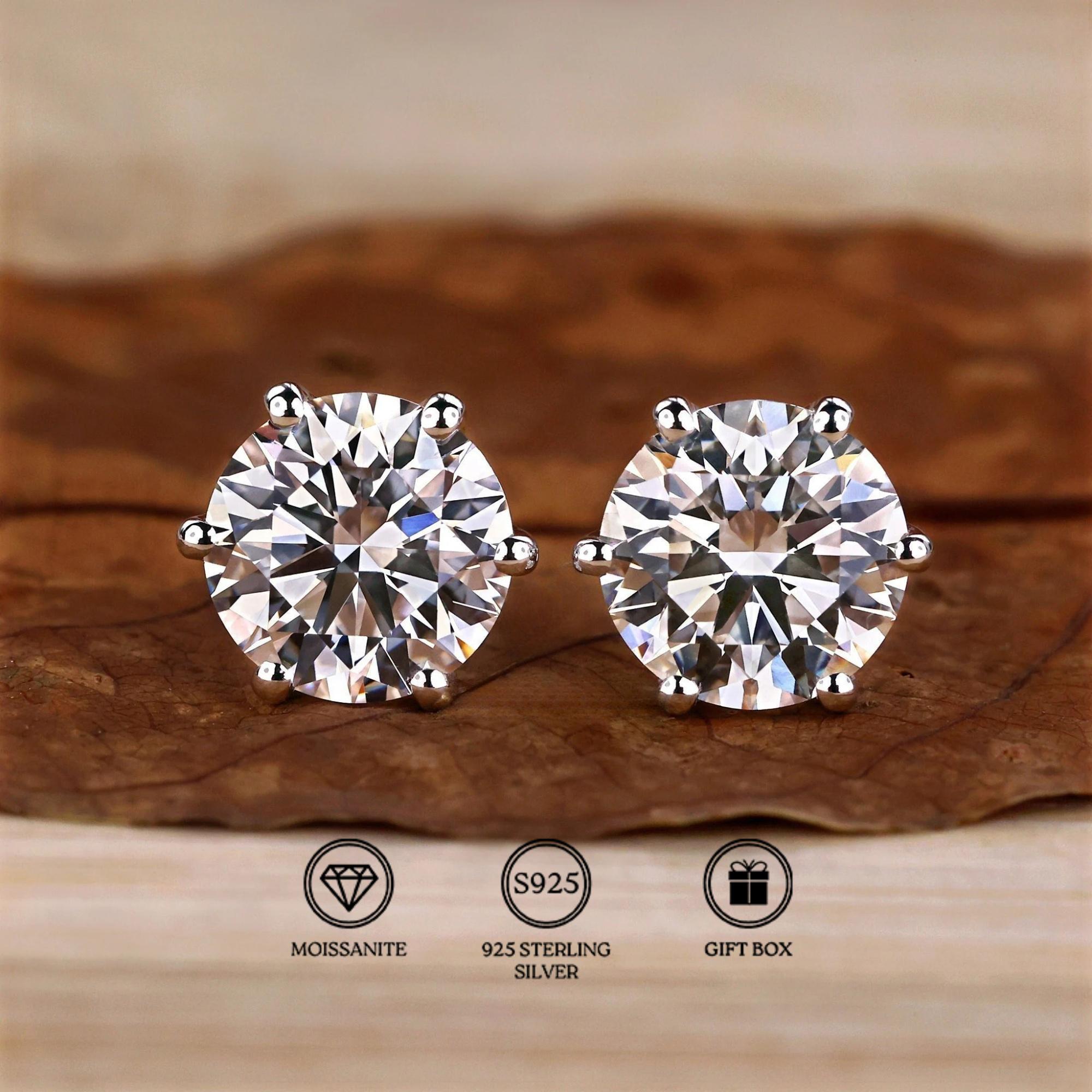 1 Pair of 0.5/1/2/3 Carat S925 Moissanite Earrings, Stylish And Sophisticated, Perfect for Holiday Gifts, Ideal for Friends And Birthdays, Appropriate for Different Events, For Teenager