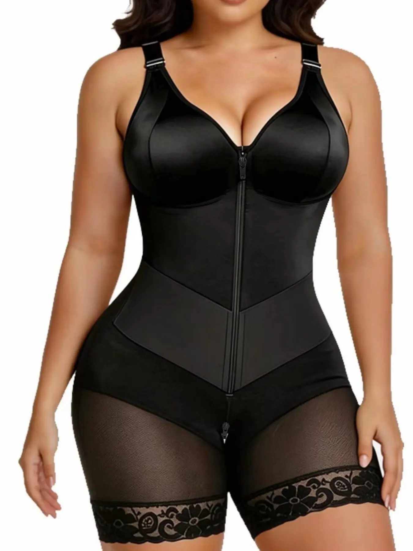 1 Count Women Colombian Basic Shapewear Bodysuit With V-Shaped Belt, Fajas, Faja Moldeadora, Tight-Fitting Hourglass Adjustable Shoulder Strap Body Shaper, High Compression Shaping Girdles, Tummy Control & Butt Lifting Jumpsuit, Suitable for Daily, Sport