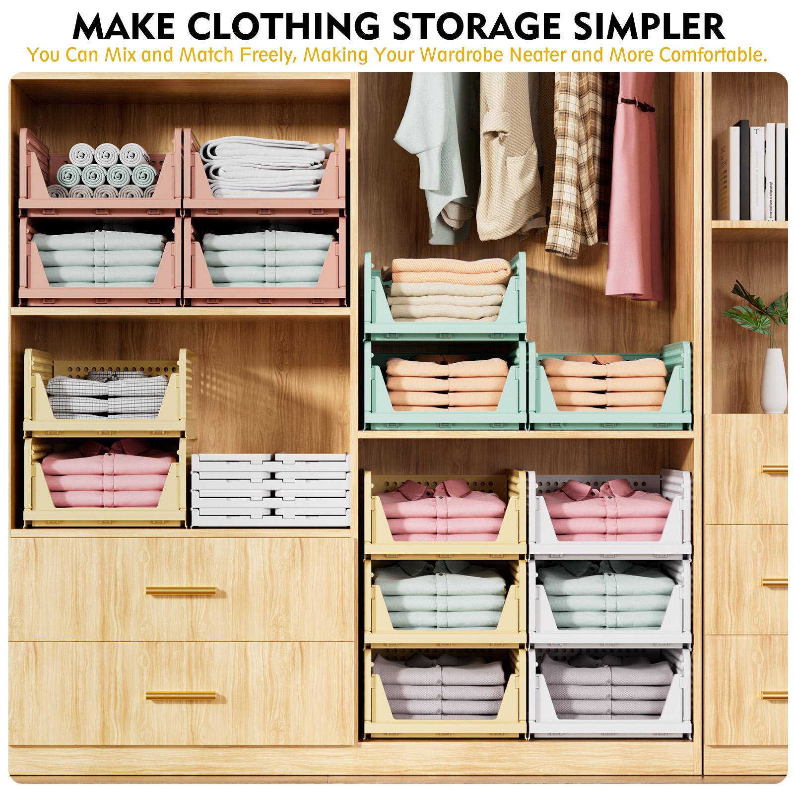 20 Packs Stackable Closet Storage Basket, Multifunctional & Foldable Closet Organizer for Bathroom Kitchen Laundry Room Wardrobe Storage, Space-Saving Clothes Storage Drawer Organizer, White