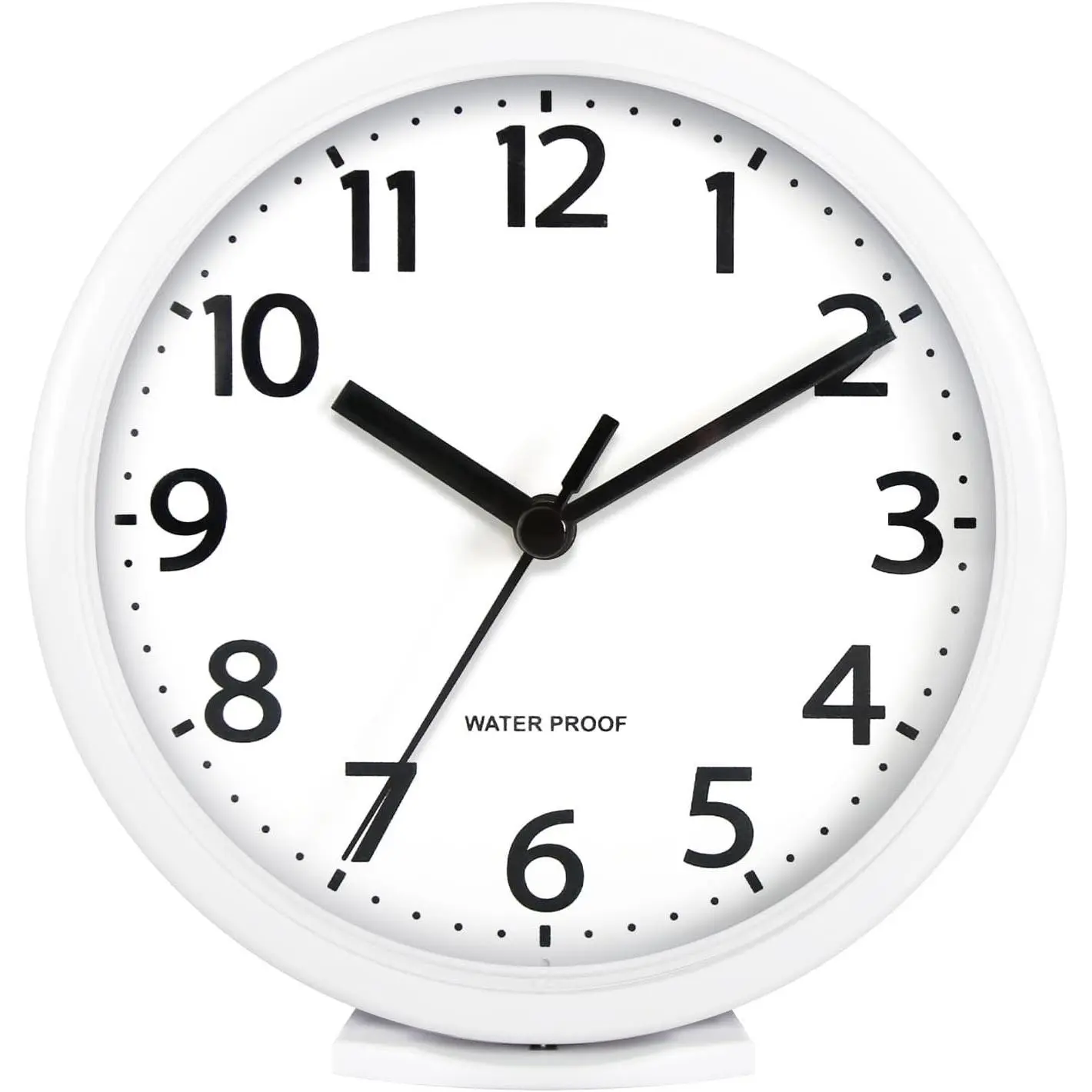6 Inch Waterproof Bathroom Shower Clock, Hanging or Standing Silent Battery Operated Quartz Magnetic Wall Clocks for Kitchen, Bathroom, Home (White)