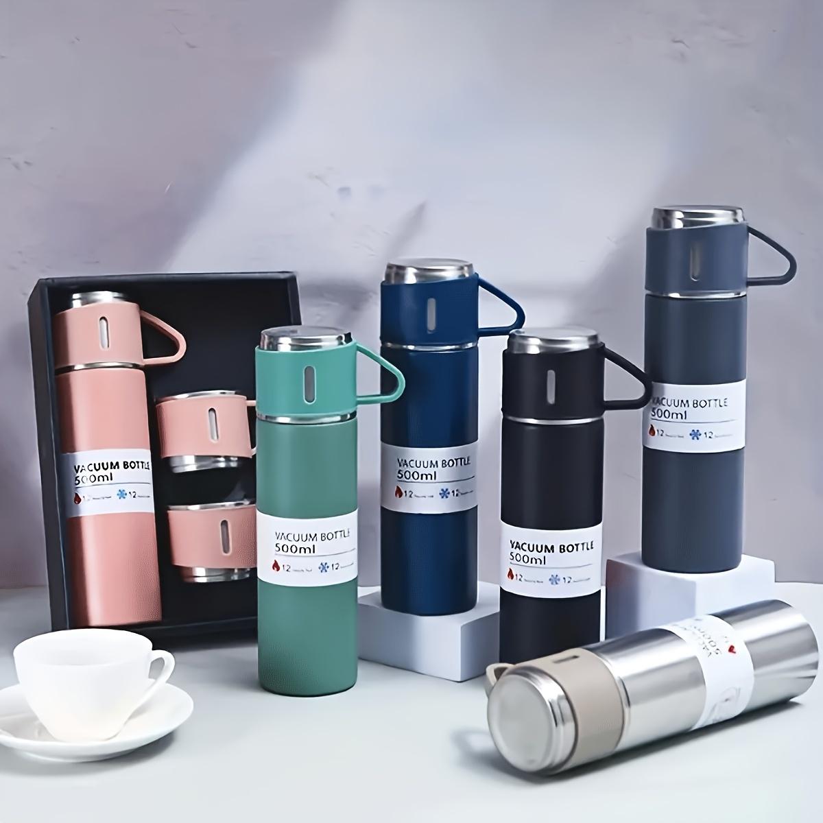 4pcs Including 3 Small Cups, 1 Water Cup, Insulated Cup Set, Insulated Tumbler Set, Travel Thermal Cup, Vacuum Insulated Tumblers, Stainless Steel Bottle 500ml/ 16.9oz, Perfect for Hot and Cold Drinks, Business and School, Three Lid, Portable Gift Set