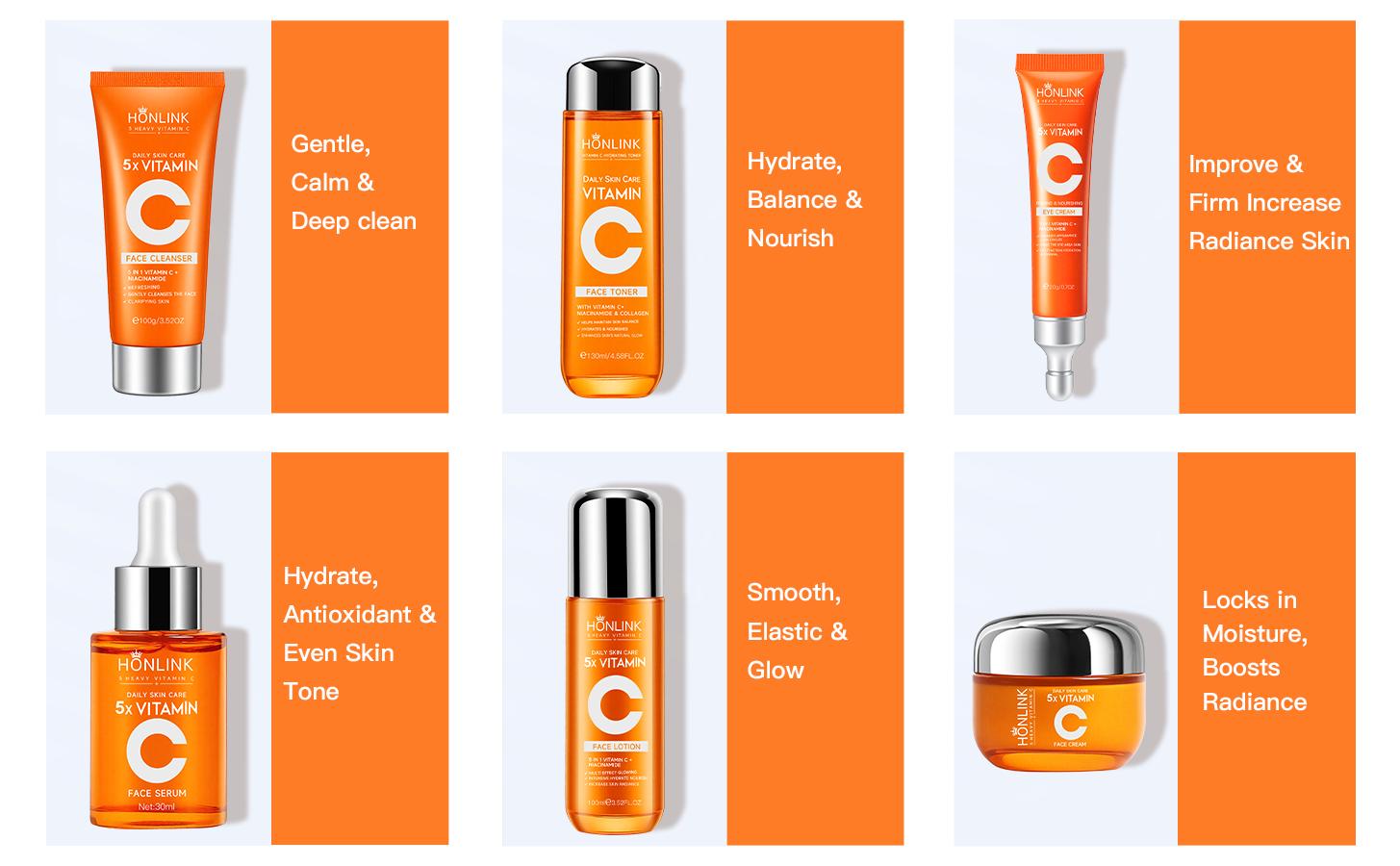 HONLINK Korean Skincare Set for Glass Skin - 5x Vitamin C, Niacinamide, Hyaluronic Acid & Cica for Glowing Hydrating Repairing & Even Skin Tone HONLINK Korean Skincare Set for Glass Skin - 5x Vitamin C, Niacinamide, Hyaluronic Acid & Cica for Glowing Hydrating Repairing & Even Skin Tone