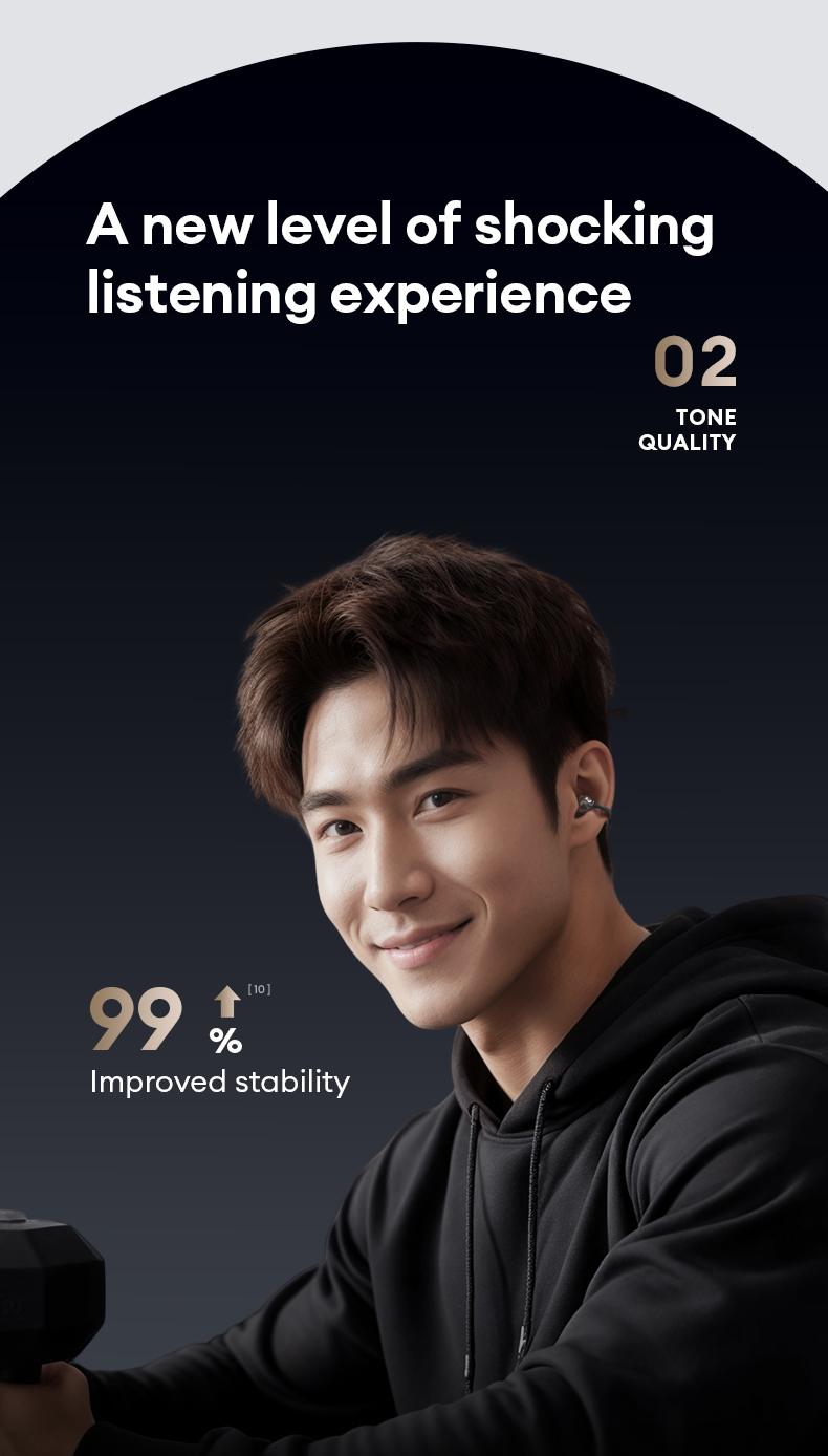 HYUNDAI C03 Clip On Wireless Headphones with Bluetooth 6.0 for Faster, Stable Connection, DT6.0 Pulse Directional Tech, 360° ACS Panoramic Sound, IPX5 Waterproof Audio Earbuds for Music & Calls, Comfortable for Sports, Compatible with Android & iOS