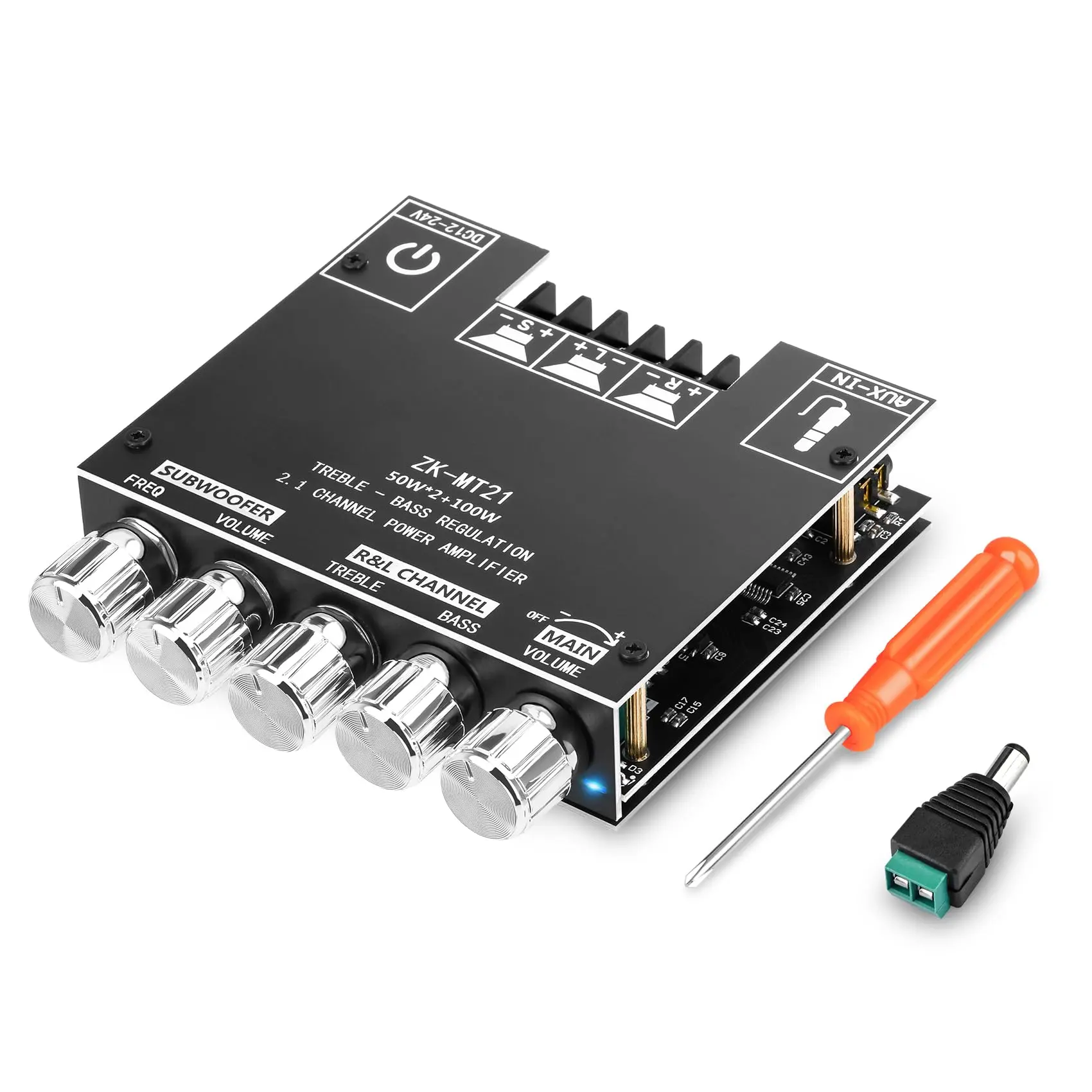 ZK-HT21 Bluetooth Stereo Amplifier Board - 2.1 Channel Wireless Audio Equipment with TDA7498E HiFi Chips, 160Wx2+220W Subwoofer Receiver, Preamp, BT/USB/AUX Connection Inputs, DC15-36V, DIY Home Speaker Protection, Audiophiles, 20-200Hz, 4-8 Ohms, Frequen