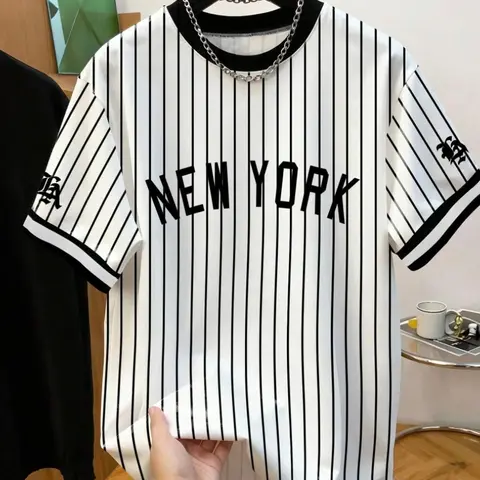 【Black Friday】Men’s Summer Striped Baseball T-Shirt, Round Neck and Short Sleeves Tee, American Vintage-Style Athletic Streetwear for Casual Daily Wear