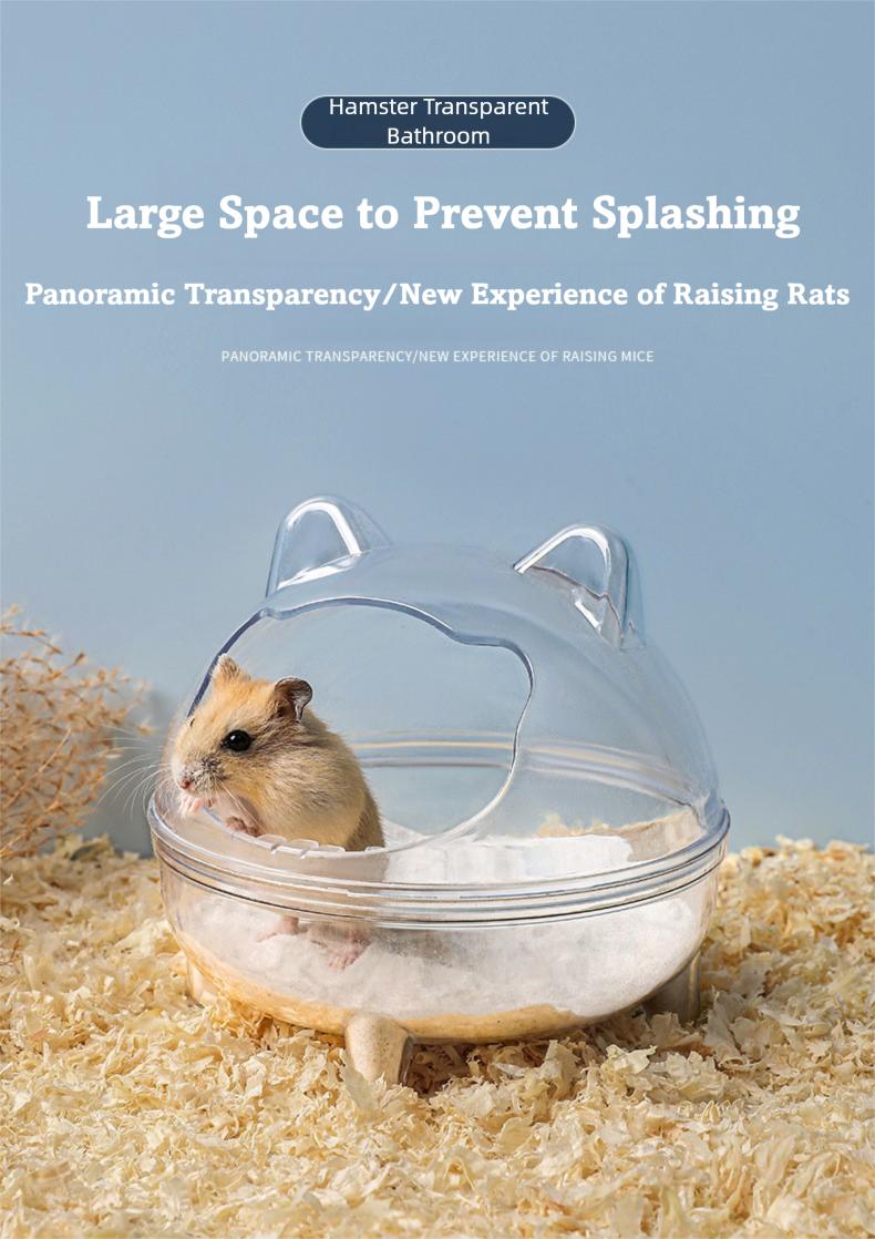 Small Pet Bathhouse - Transparent, Splash-Proof Bathing Container for Hamsters, Syrian Hamsters, Chinchillas, and Other Small Animals (Includes Bath Sand)