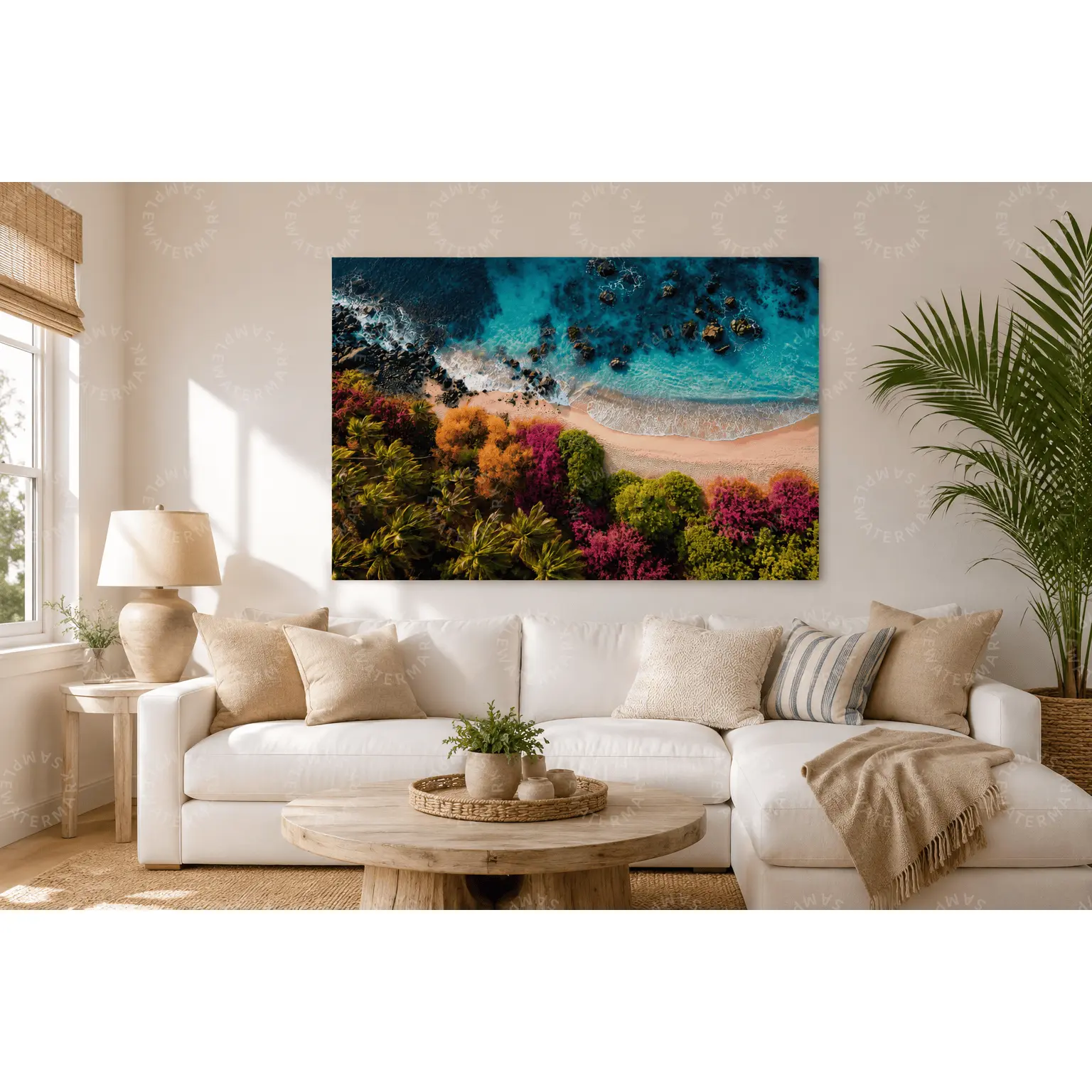 Aerial Tropical Beach Canvas Art, Turquoise Ocean Coastal Aesthetic Poster, Colorful Island Landscape Wall Decor, Living Room Decor, Bedroom Wall Art, Office Wall Art, Modern Coastal Home Decor Gift