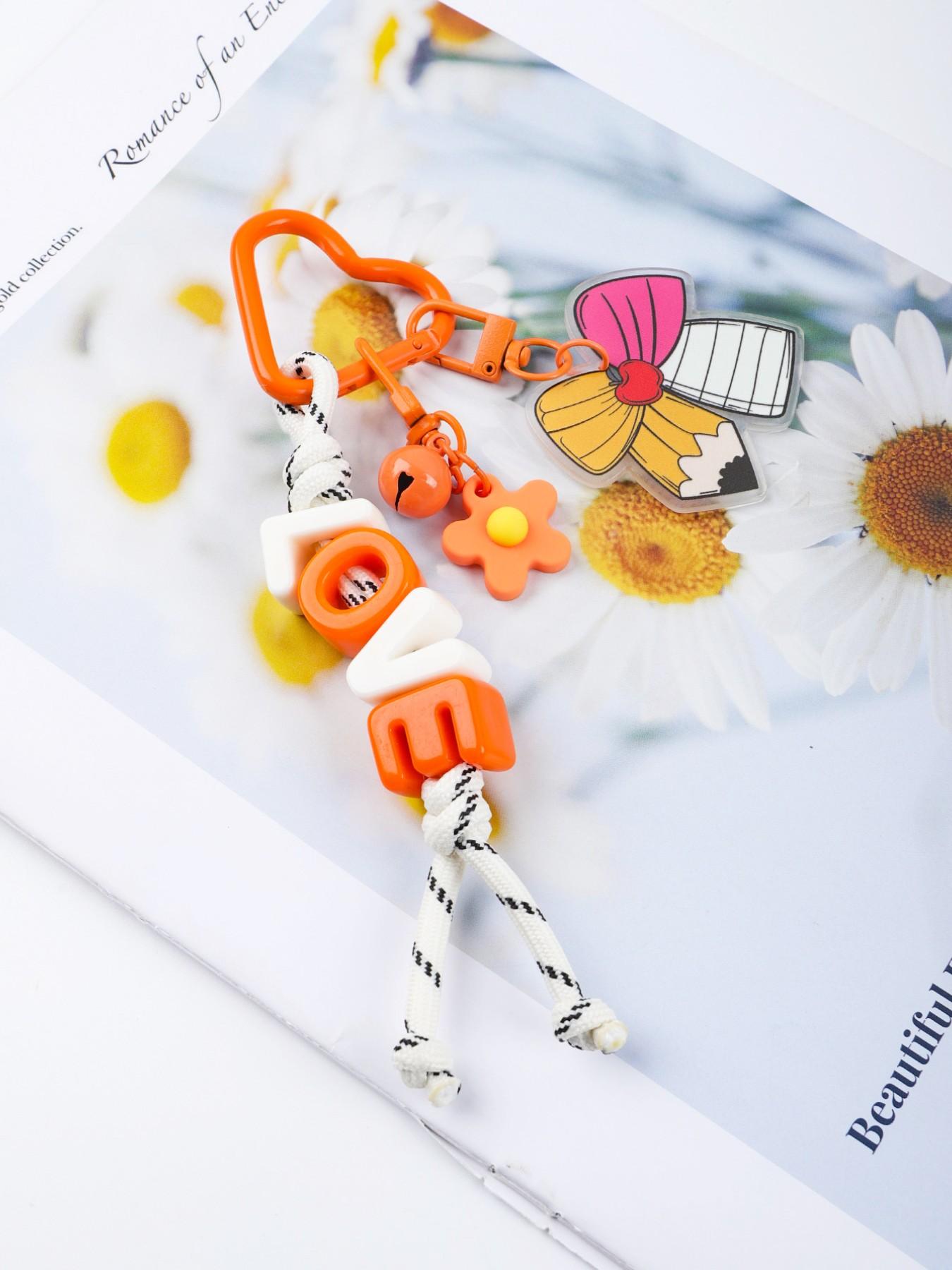 1pc Love Bow Bell Keychain, Acrylic Colorful Letter Keyring, Personalized Name Gift for Birthday Christmas Valentine's Day