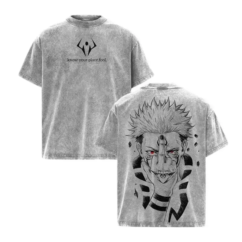Men's Ryomen Sukuna Jujutsu Kaisen Oversized Vintage Graphic Anime Shirt - Heavy Cotton, Short-Sleeve, Round Neck, Relaxed Cut, Vintage Prints, Pre-Washed Tee, Seamless, Soft Streetwear JJK Menswear Apparel