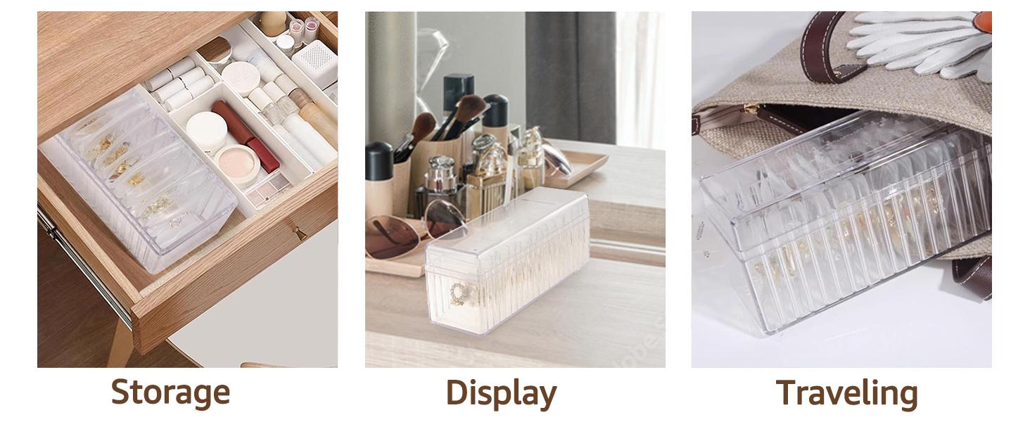 Aprilery Acrylic Jewelry Box Organizer, Clear Storage for 20 Portable Jewelry Bags, Travel Case for Earrings, Rings, Necklaces for Women
