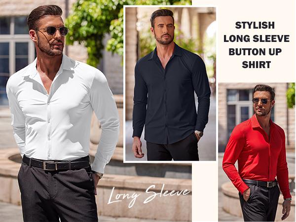 COOFANDY Thin Men's Muscle Fit Dress Shirts Wrinkle-Free Long Sleeve Casual Button Down Shirts