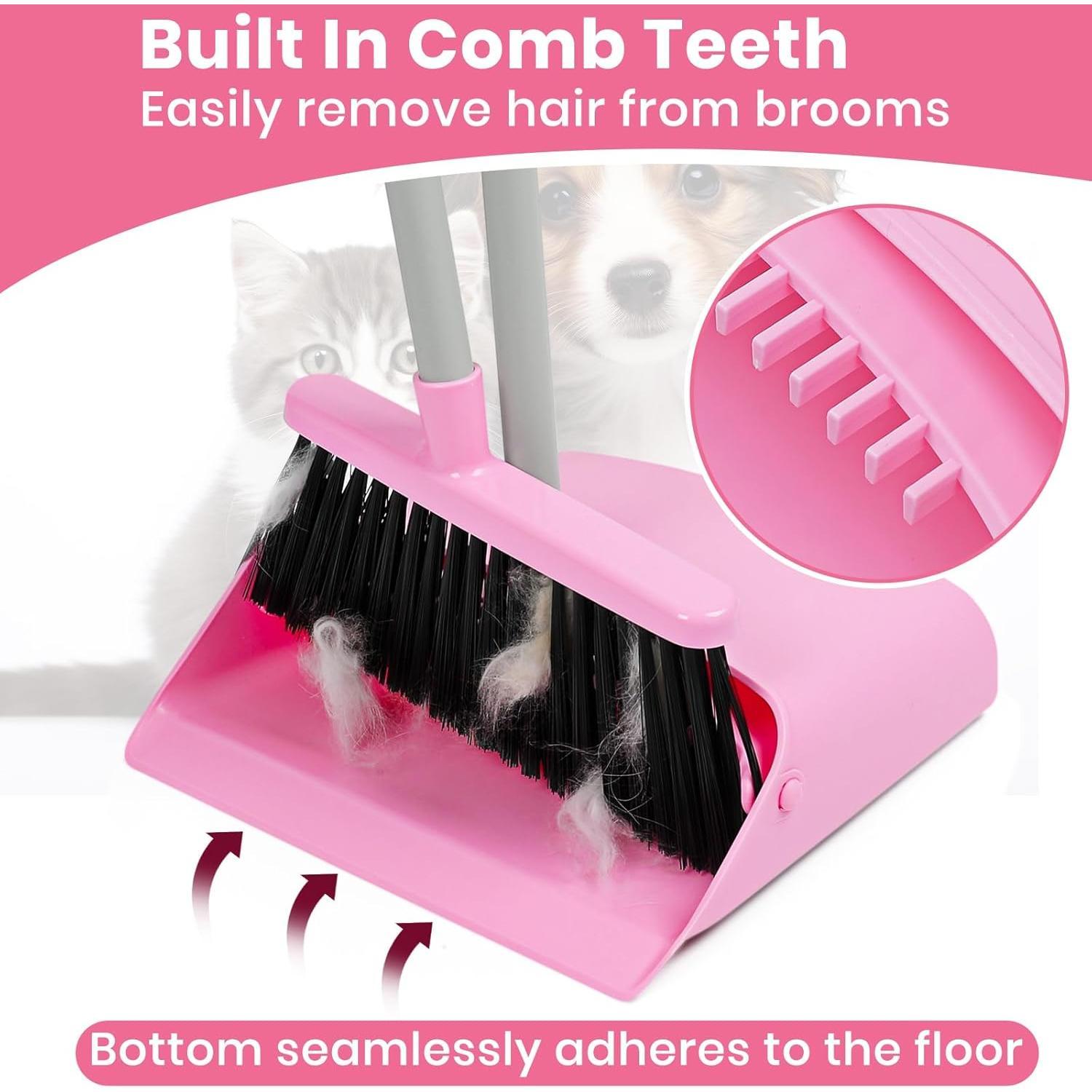 Broom and Dustpan Set,58" Long Adjustable Handle Small Broom with Stand up Dustpan Combo Set with Dust Pan ,for Indoor  Office Floor Cleaning