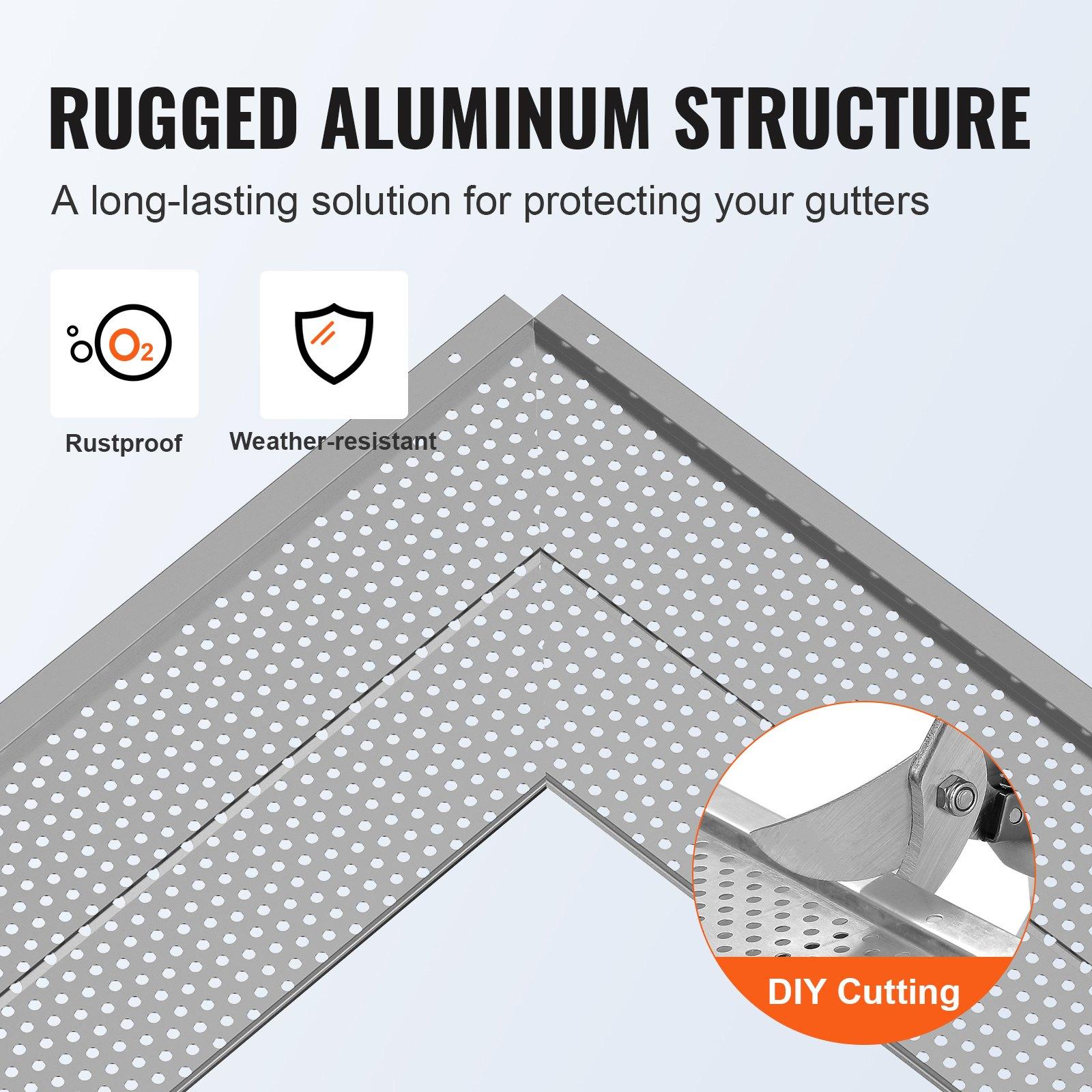VEVOR Gutter Guard, 6 inch Width, Aluminum Leaf Filter DIY Gutter Cover, 52 PCS 208 ft Total Length, 0.157'' Hole Diameter & 0.02'' Thick Gutter Guards Fits Any Roof or Gutter Type