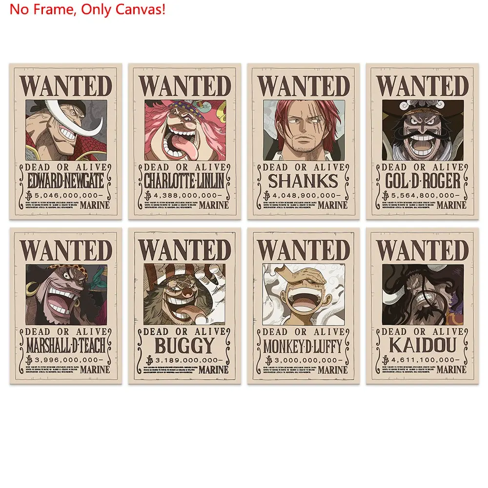 Frameless Canvas Painting Print,Classic Vintage Anime Pop Art,King Bounty Wanted Posters Pack,Perfect Gift For Japanese Battle Shonen Manga Fans,Otaku Room Aesthetics,Bedroom,Study,Office,Living Room,Dorm Hallway,Mural,Kitchen,Wall Decoration,Room Decor