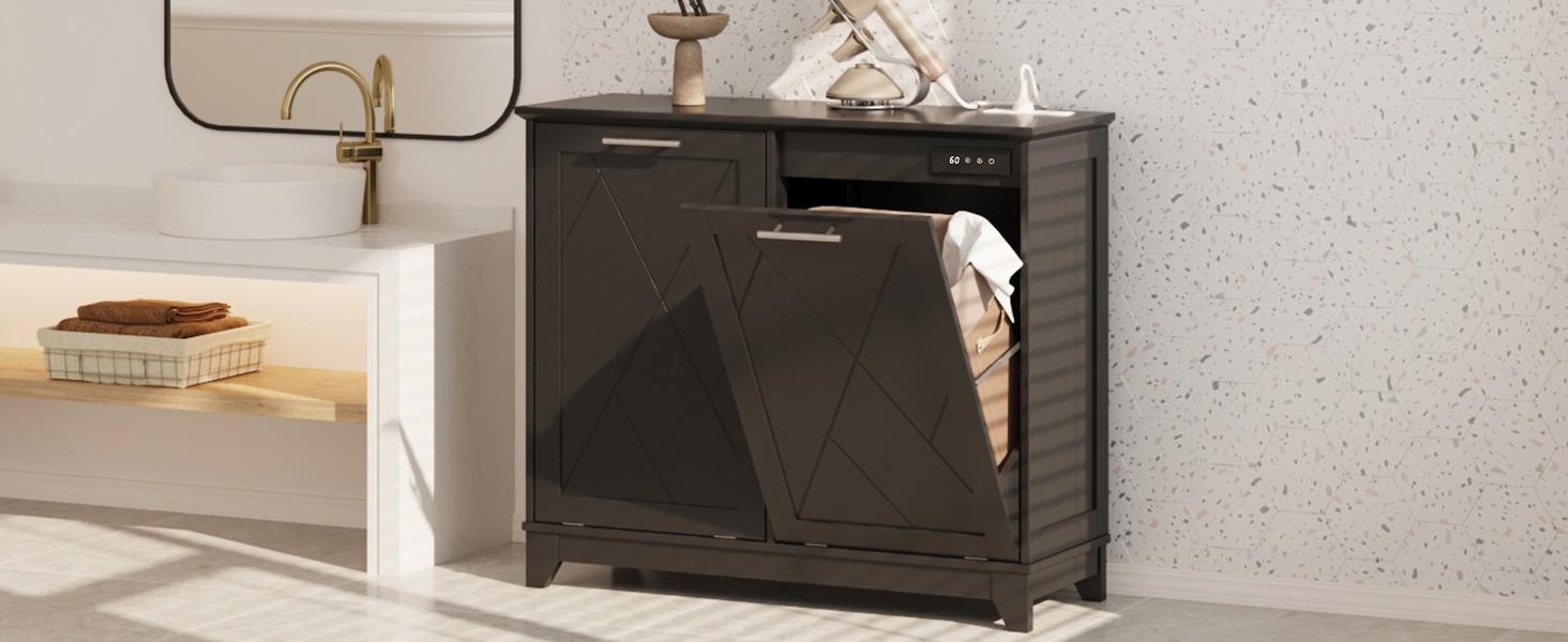 [SummerVibes] Vabches Trash Cabinet, Tilt Out Trash Cabinet w/Negative ion and deodorizing Function, Free Standing 10 Gallon Recycling Trash Can Cabinet for Kitchen Living Room