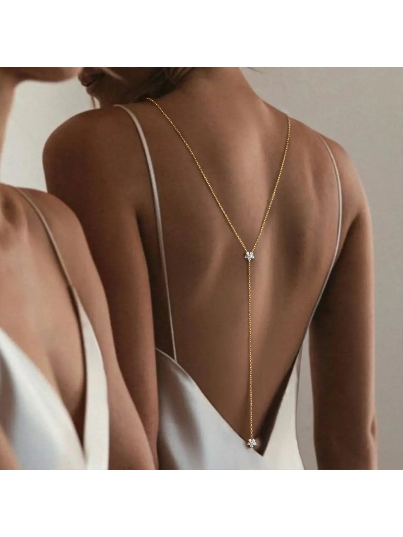 Western style flower back chain women's simple rhinestone back chain bridal wedding dress backless dress body chain accessory