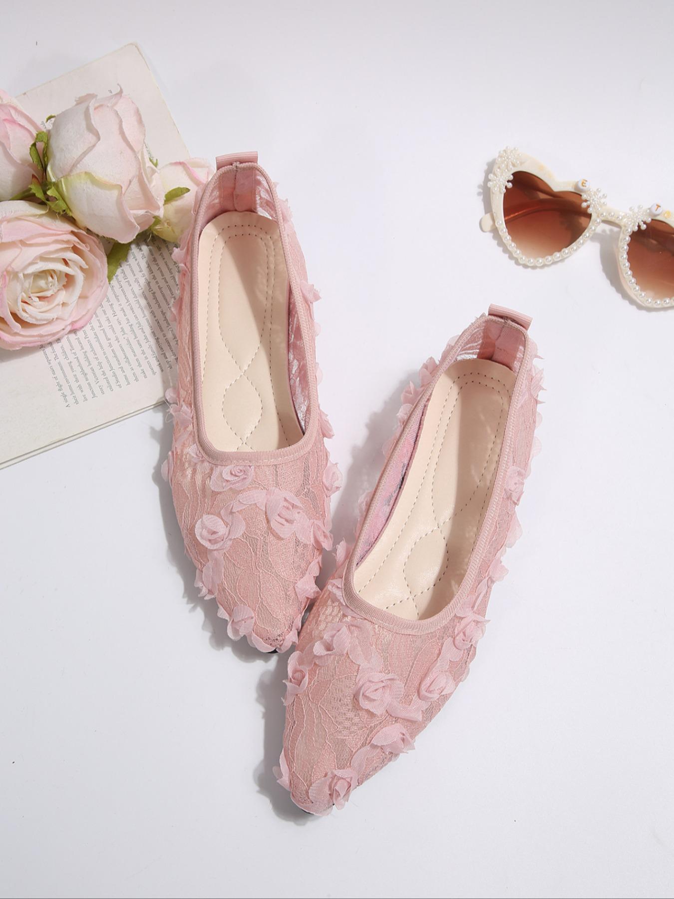 Women's Summer Mesh Bow Flat Shoes, Breathable Hollow Out Slip-On Mary Jane Dance Shoes, Cute Textile Rubber Sole