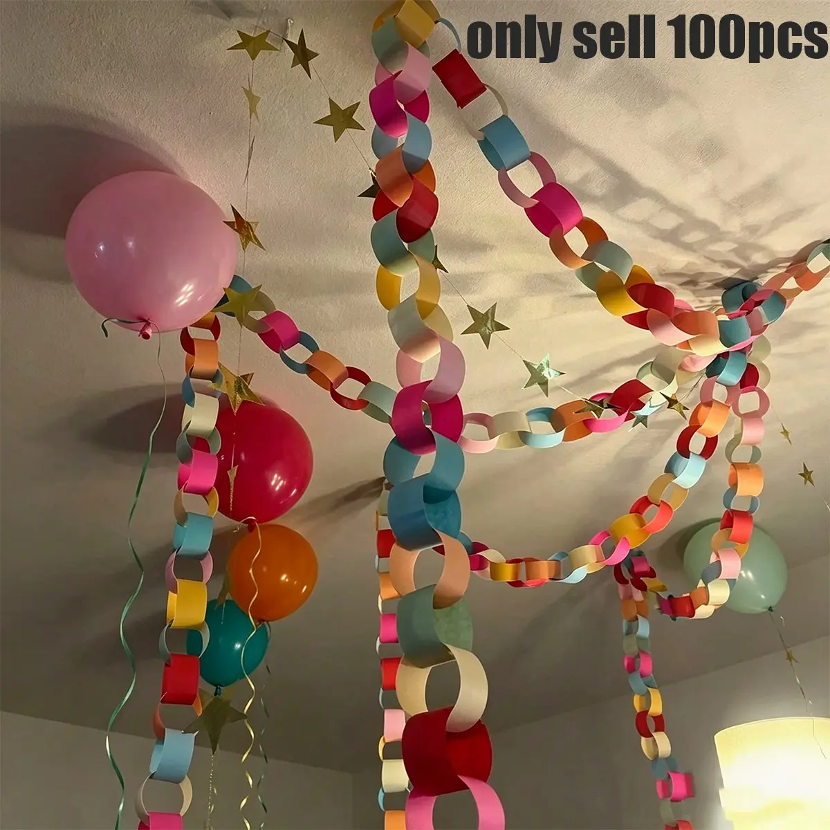 100pcs 27ft Rainbow Paper Chains Set, DIY Party Decorations, Double-Sided Rainbow Color, Ideal for Kindergarten Banners, Classroom Decor, Baby Baptism, Birthday Parties