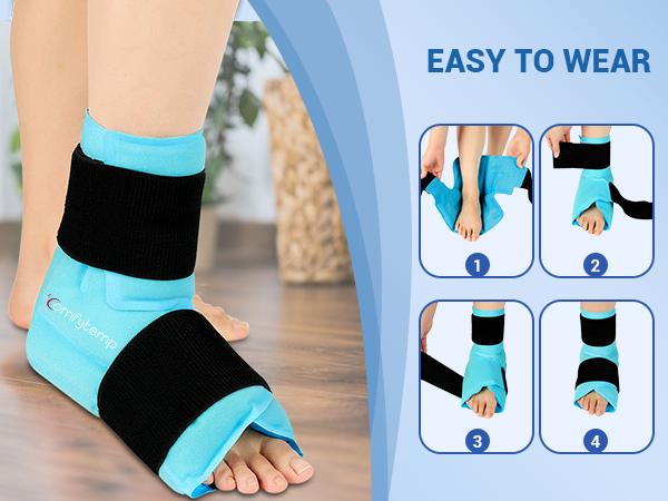 Large Ankle Foot Ice Pack Wrap for Plantar Fasciitis Relief, Ankle Brace for Sprained Ankle, Heel Spur, Swelling, Achilles Tendonitis,Pain, Hot & Cold Therapy, 1 Pack