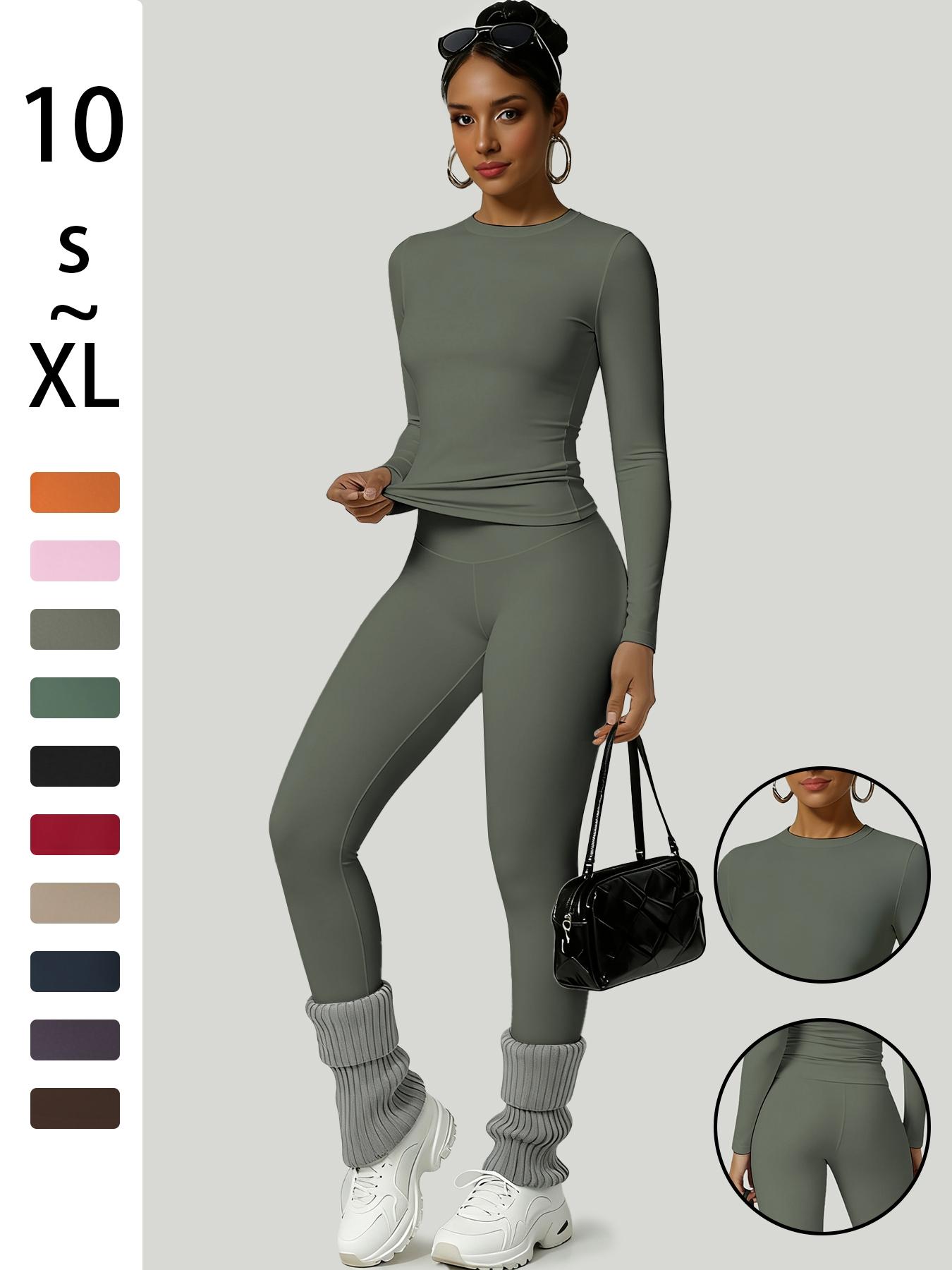 Women's Simple Solid Color Sportswear Set, Comfortable T-Shirt & Slimming High-Waisted Pants, Ideal for Fall & Winter Yoga Sports, Yoga Tracksuit Set