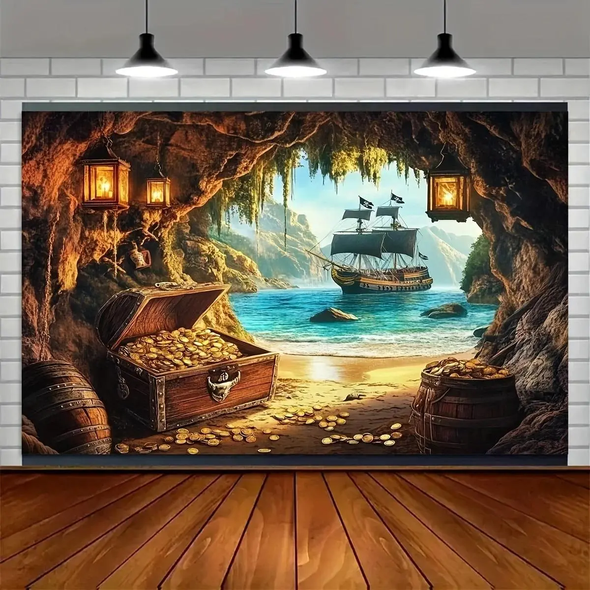 1-piece 2D flat photography background banner - Adventure pirate cave sea view, multi-functional decoration